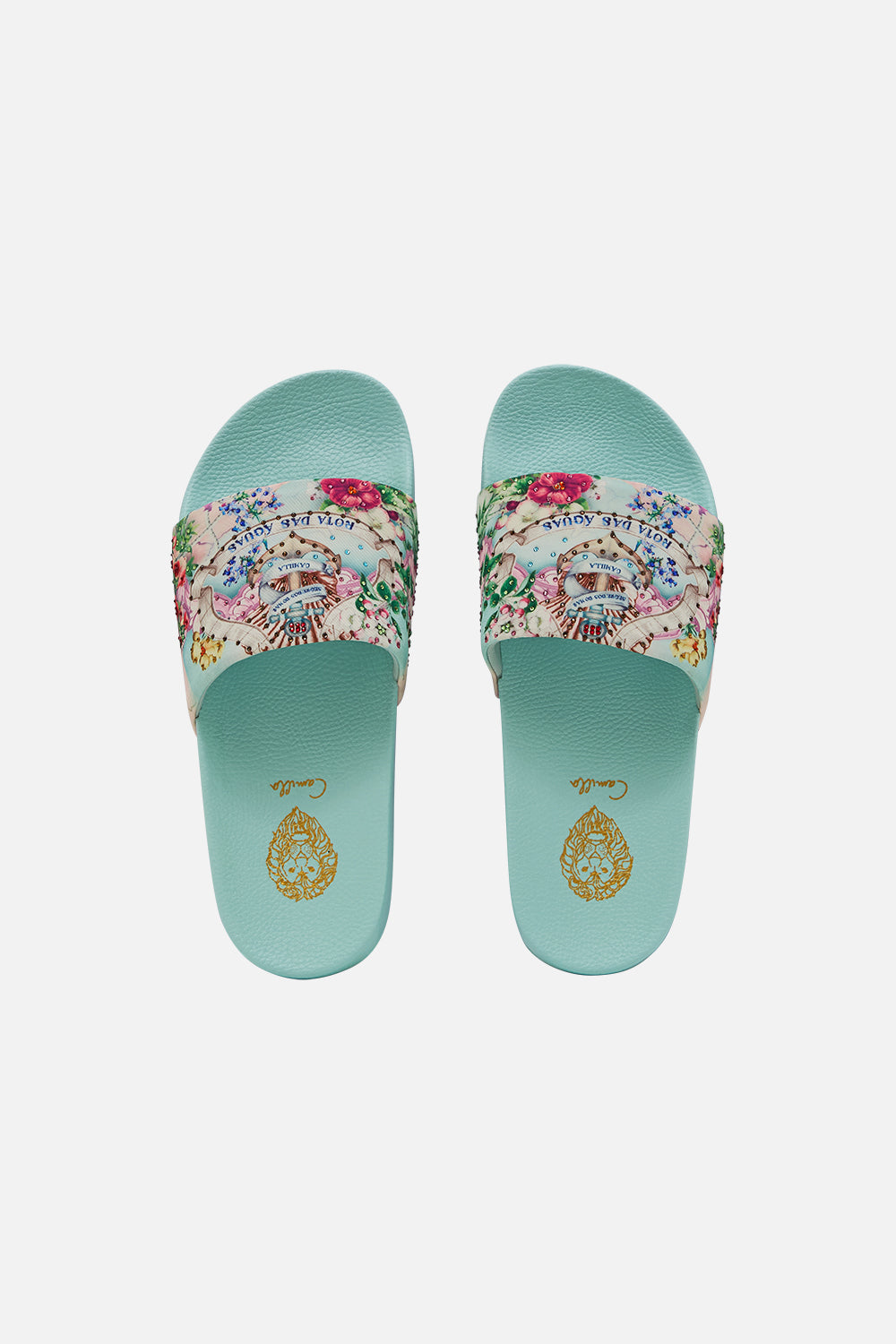 The CAMILLA Amelia Pool Slides in our Just Coasting print.