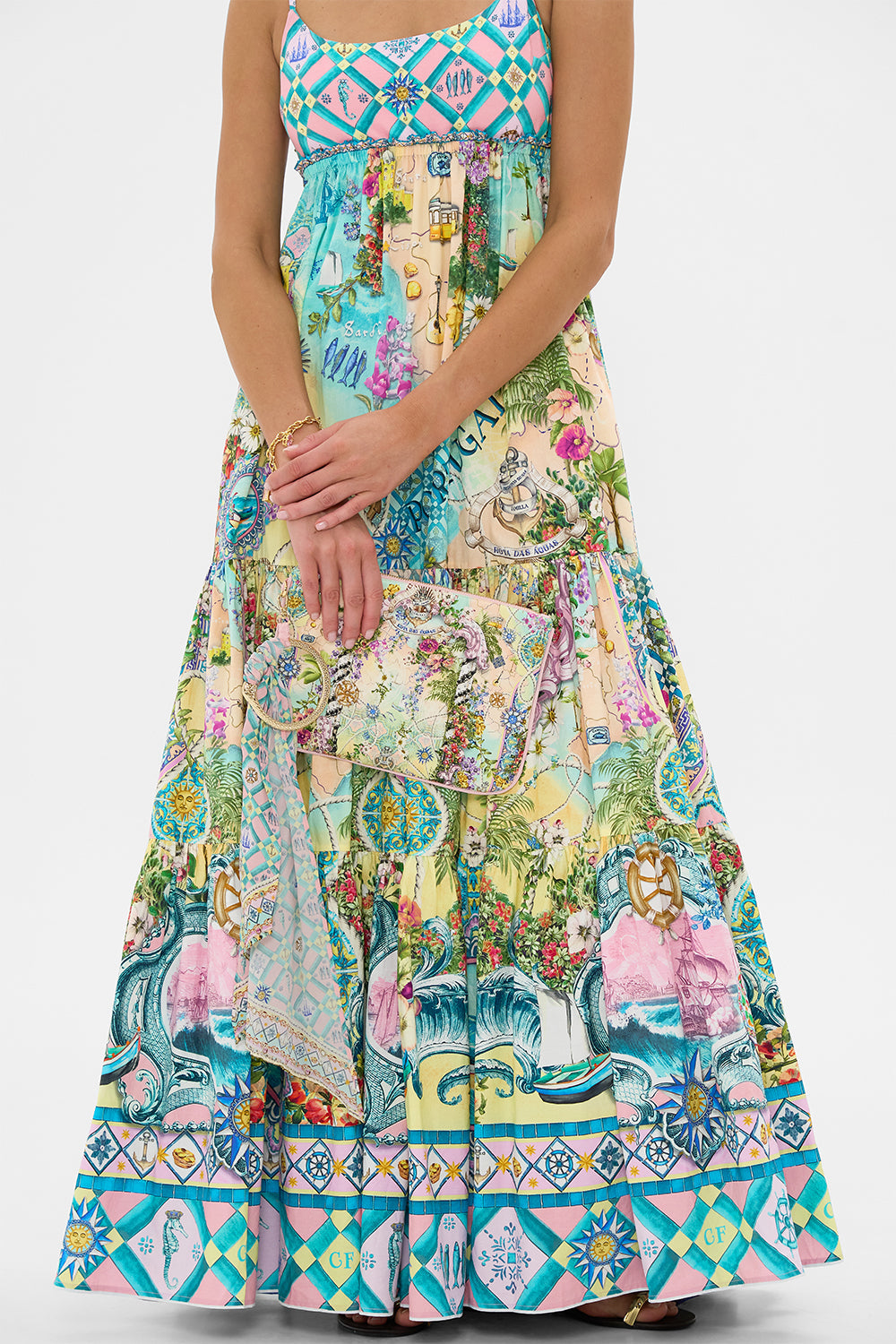 The CAMILLA Ring Scarf Clutch in our Just Coasting print.