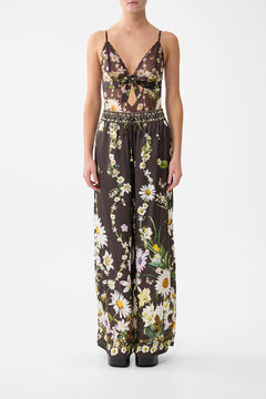 The CAMILLA Scalloped Edge Tri Bodysuit With Bow Front in our Dish It, Daisy print.