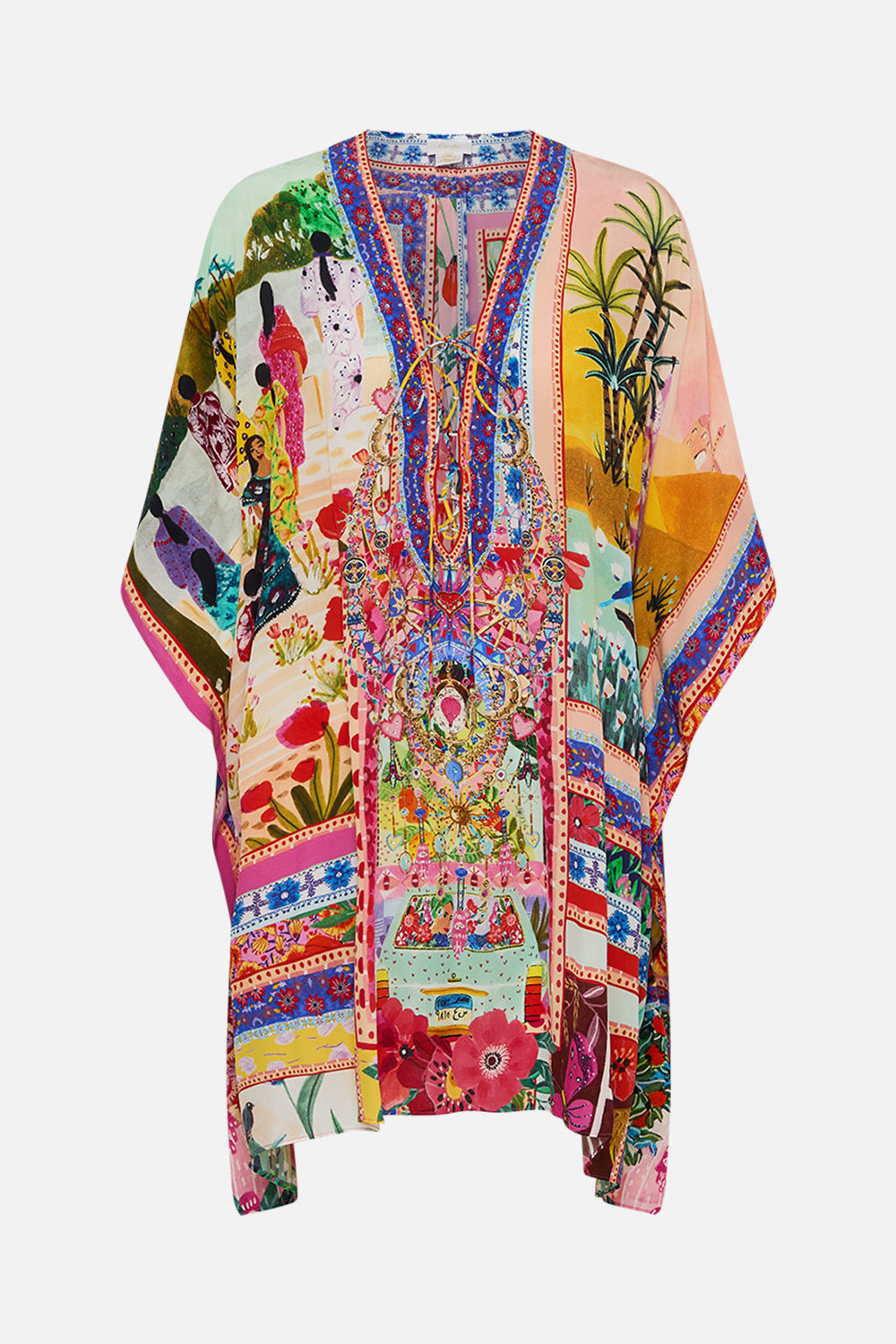 CAMILLA Short Lace Up Kaftan in Roeqiyas Realm print. 