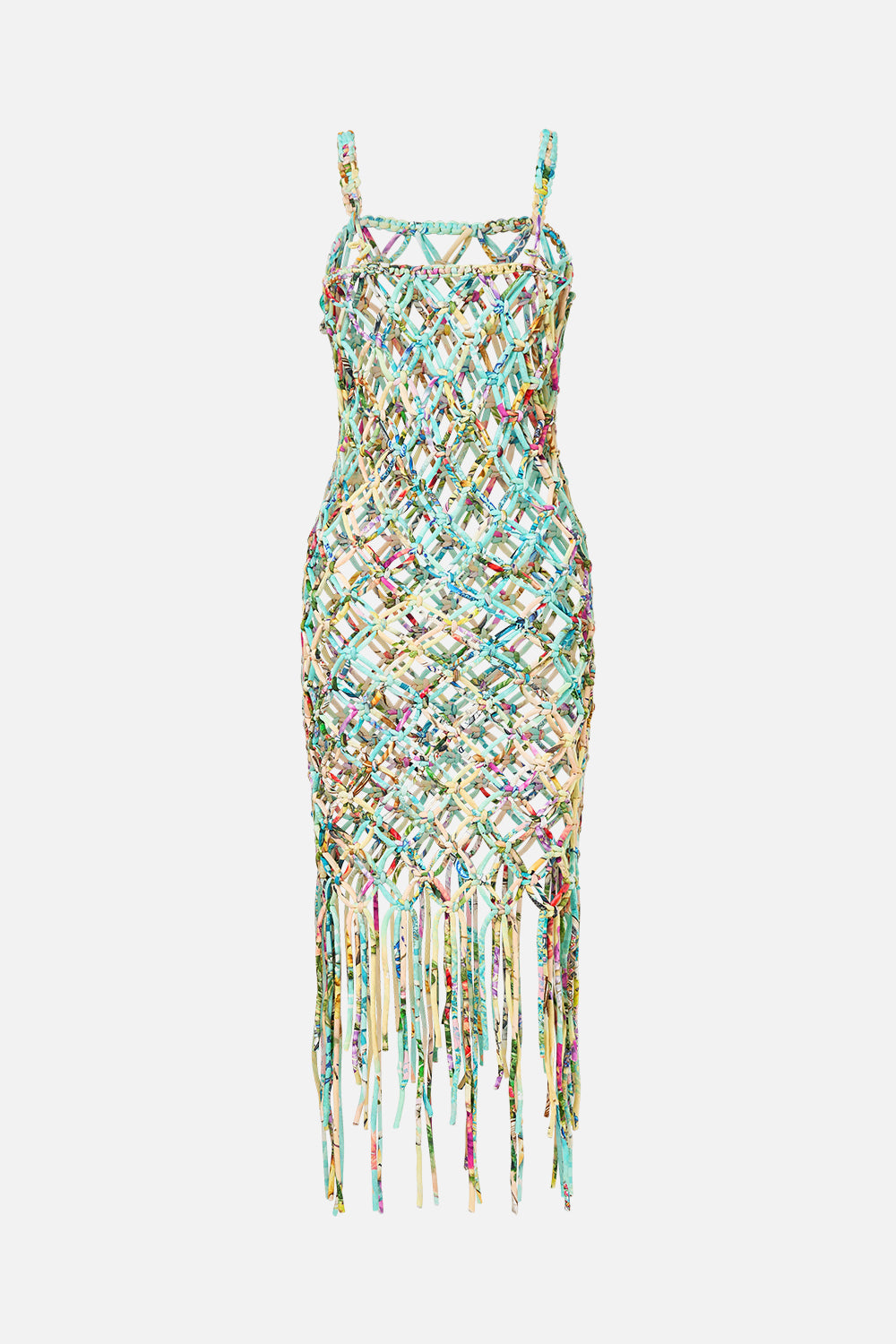 The CAMILLA Macrame Midi Dress in our Just Coasting print.