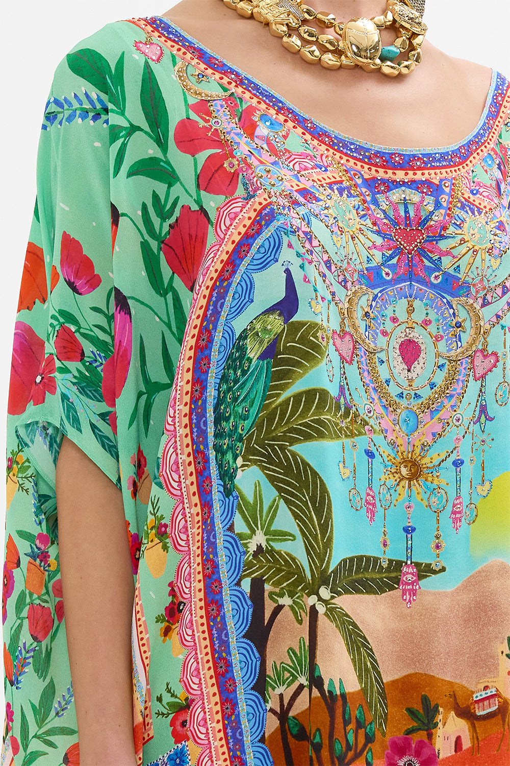 CAMILLA Round Neck Kaftan in Queens of Creation print. 