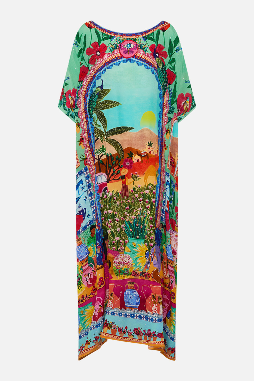 CAMILLA Round Neck Kaftan in Queens of Creation print. 