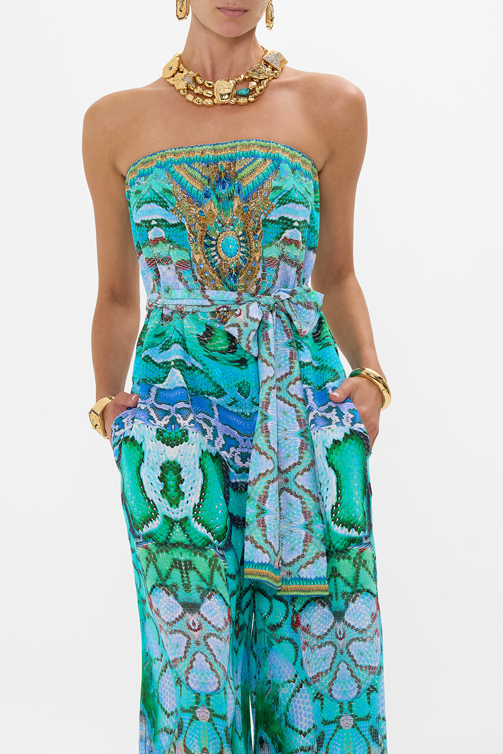 TIE WAIST STRAPLESS JUMPSUIT LAND OF WONDER