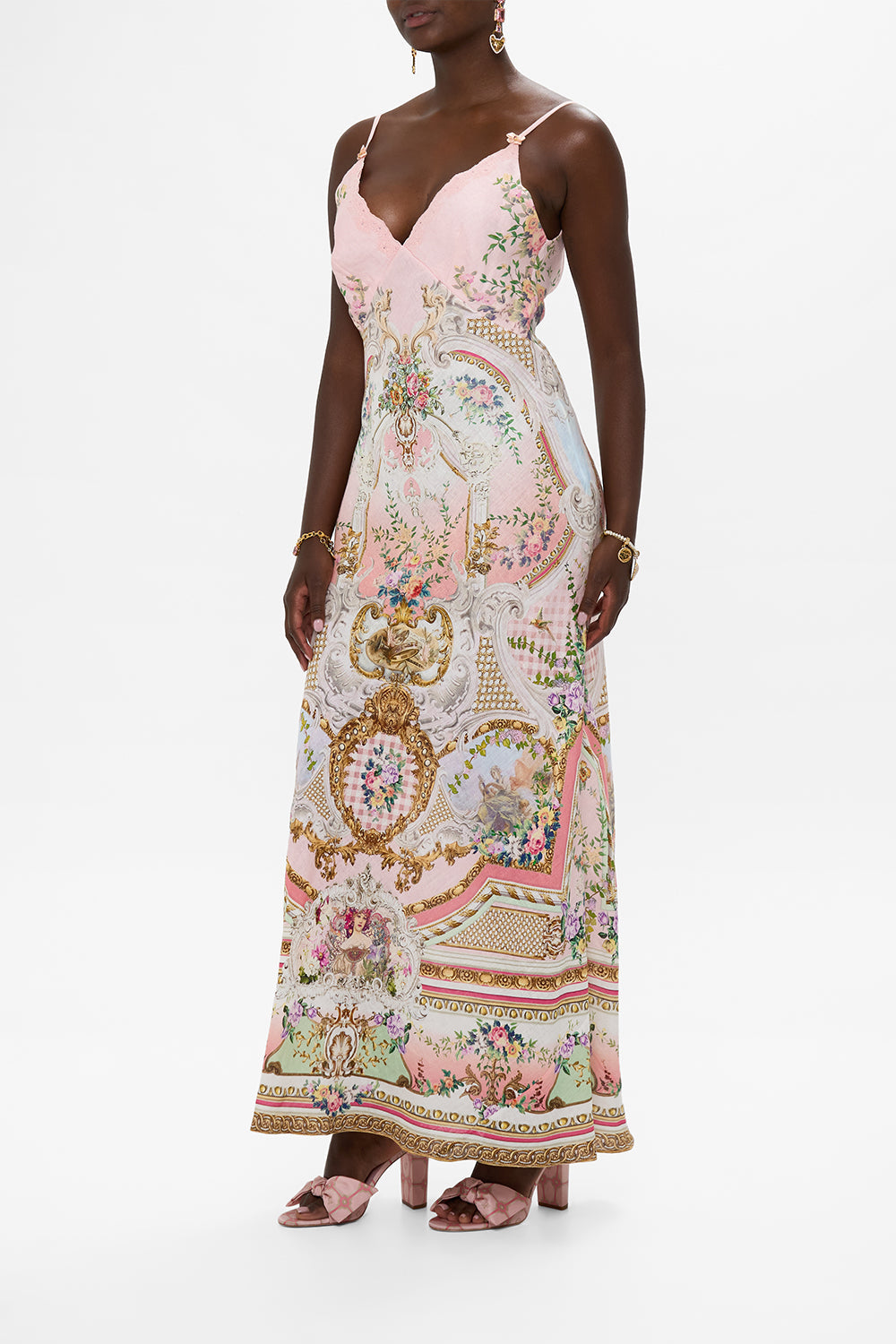 V NECK FULL LENGTH BIAS SLIP DRESS LISBON LULLABY