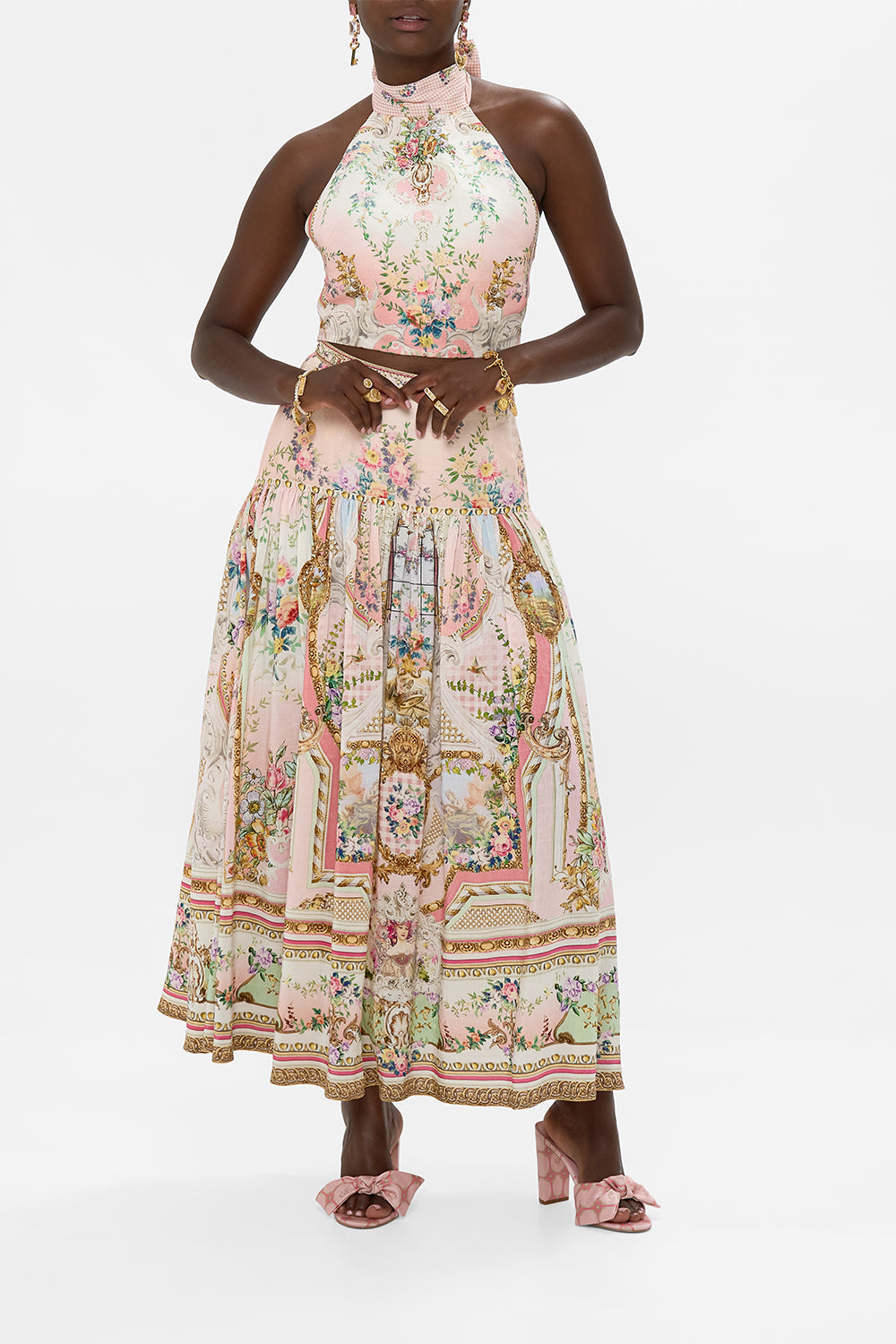 The CAMILLA TIE ONE SHOULDER SHORT DRESS SPIRIT OF SANTA MARIA in our  print.