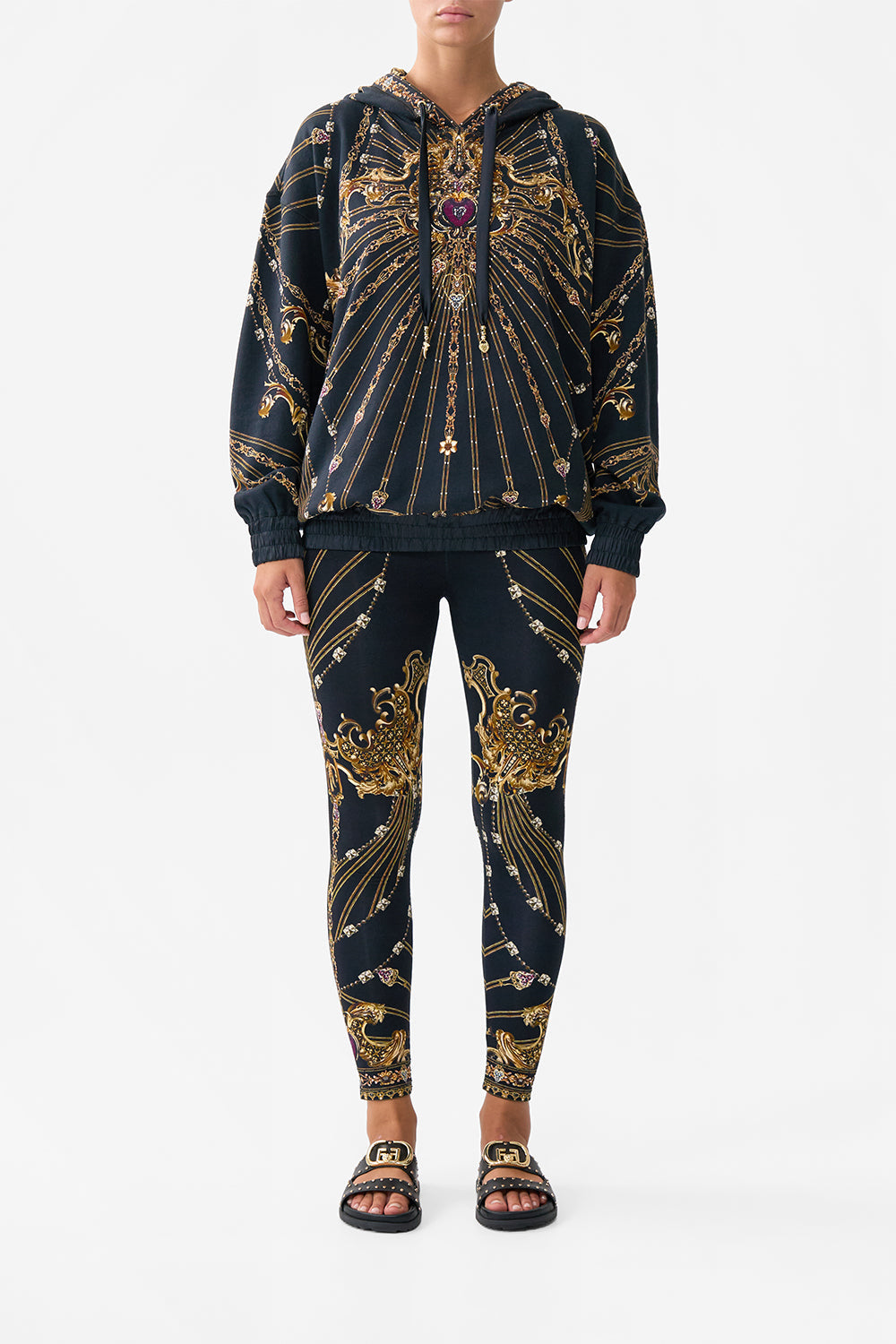 The CAMILLA SHIRRED WAIST PANT DOMINICAN DECADENCE in our DOMINICAN DECADENCE print.