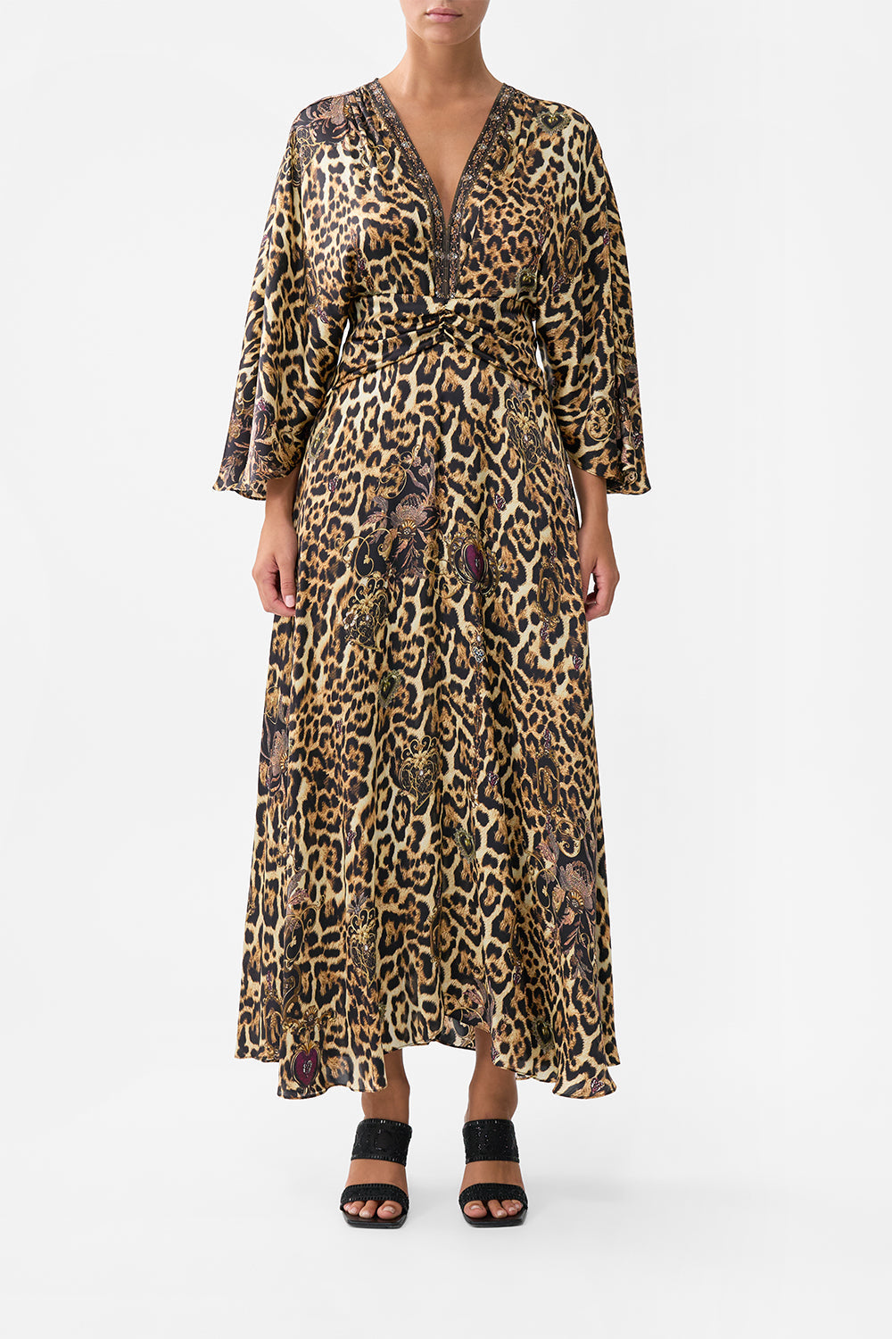 The CAMILLA RUFFLE HEM HALTER DRESS RINSE & ROAR in our  print.