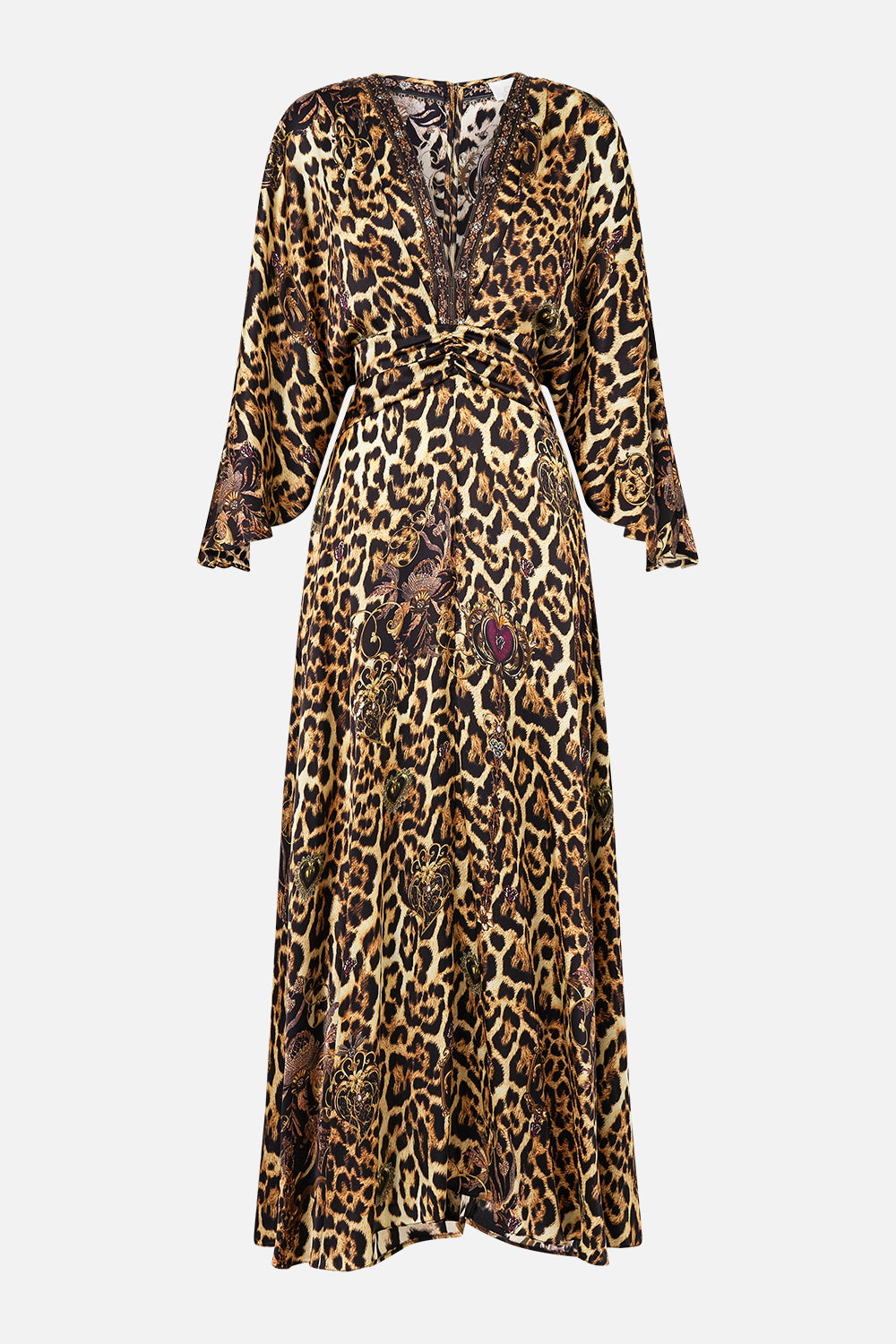 The CAMILLA RUFFLE HEM HALTER DRESS RINSE & ROAR in our  print.