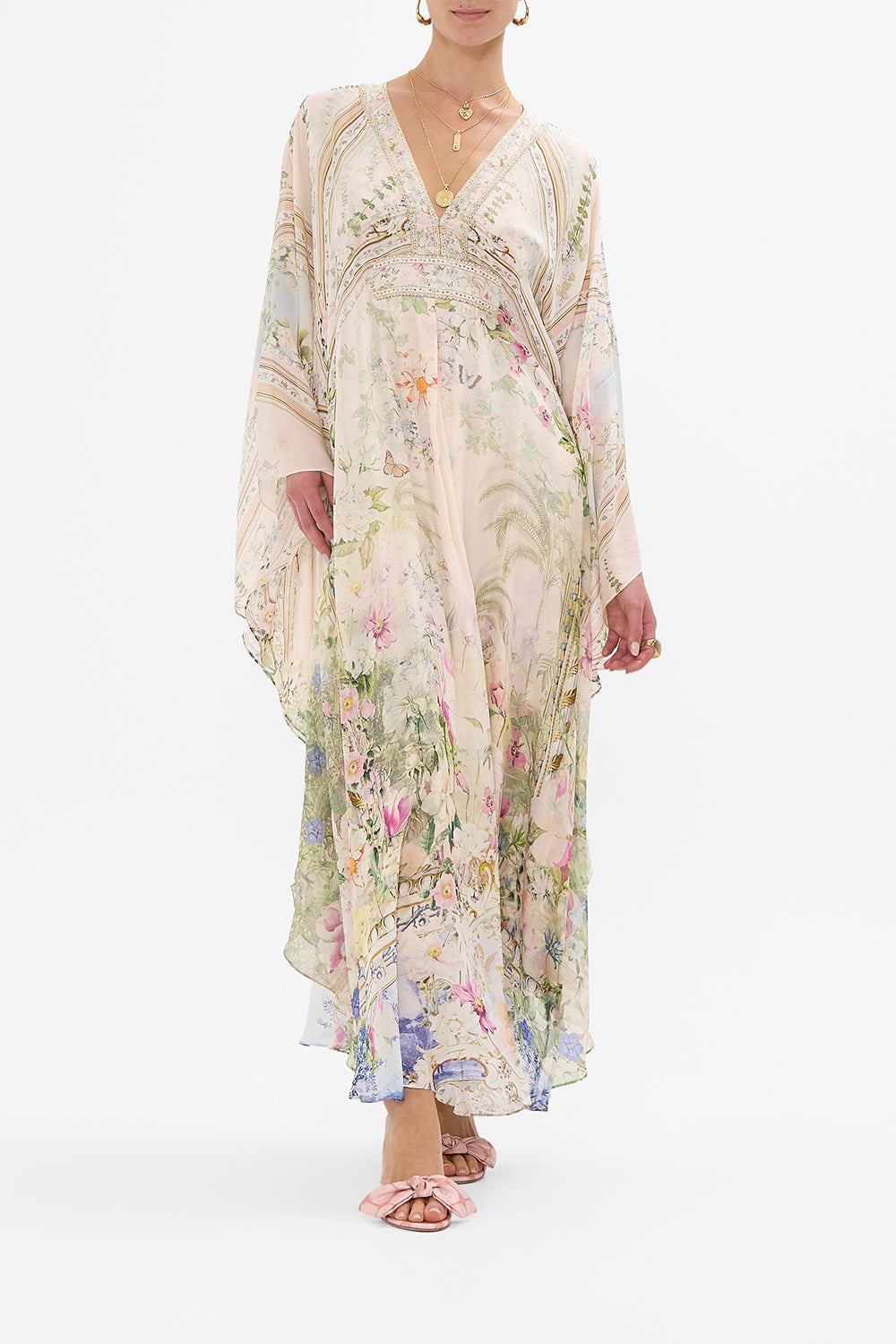 CAMILLA Long Kaftan With Waist Detail in Palacio Playground print