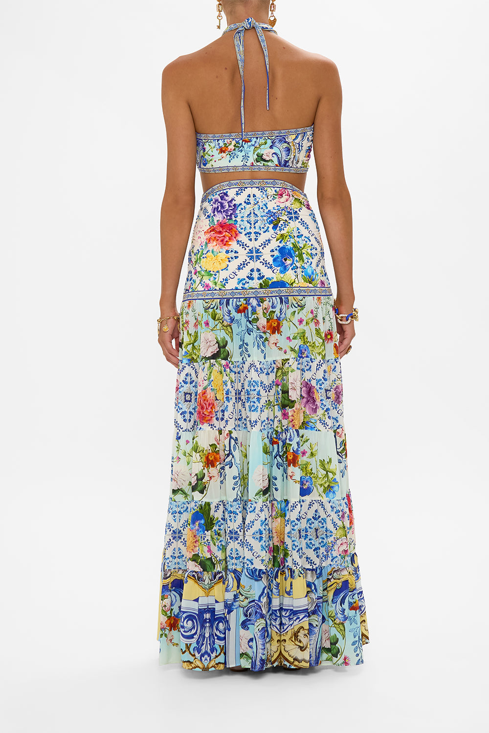 The CAMILLA BUTTON THROUGH LACE SCARF BLOUSE SAINTS AND SISTERS in our  print.
