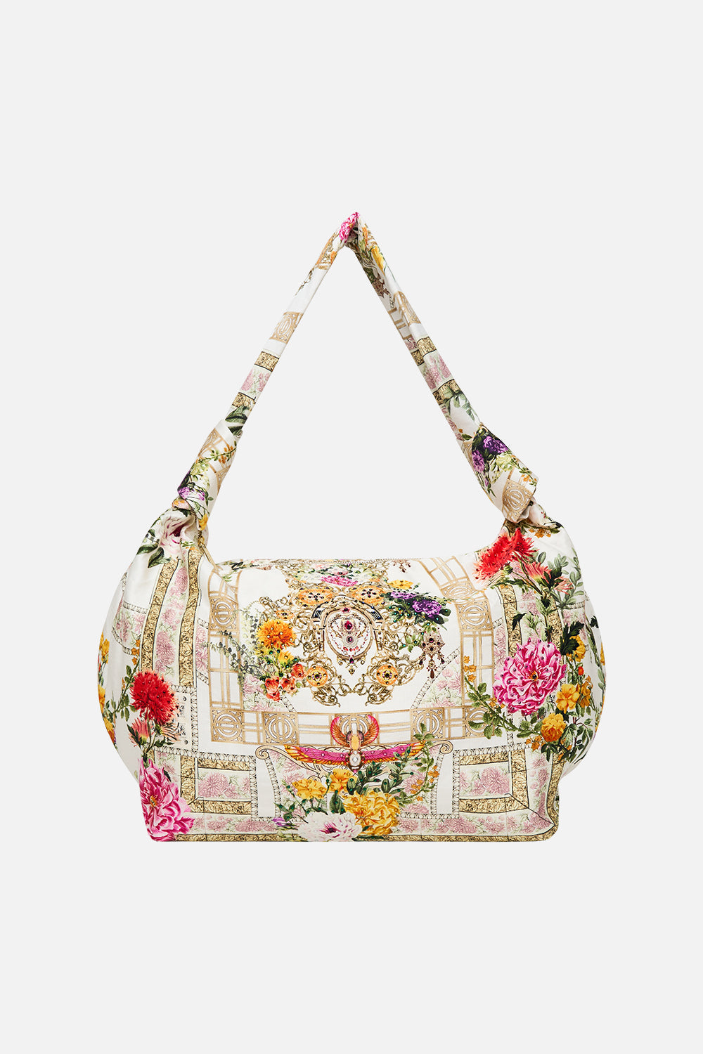 CAMILLA Slouch shoulder bag in Egyptian rose print.