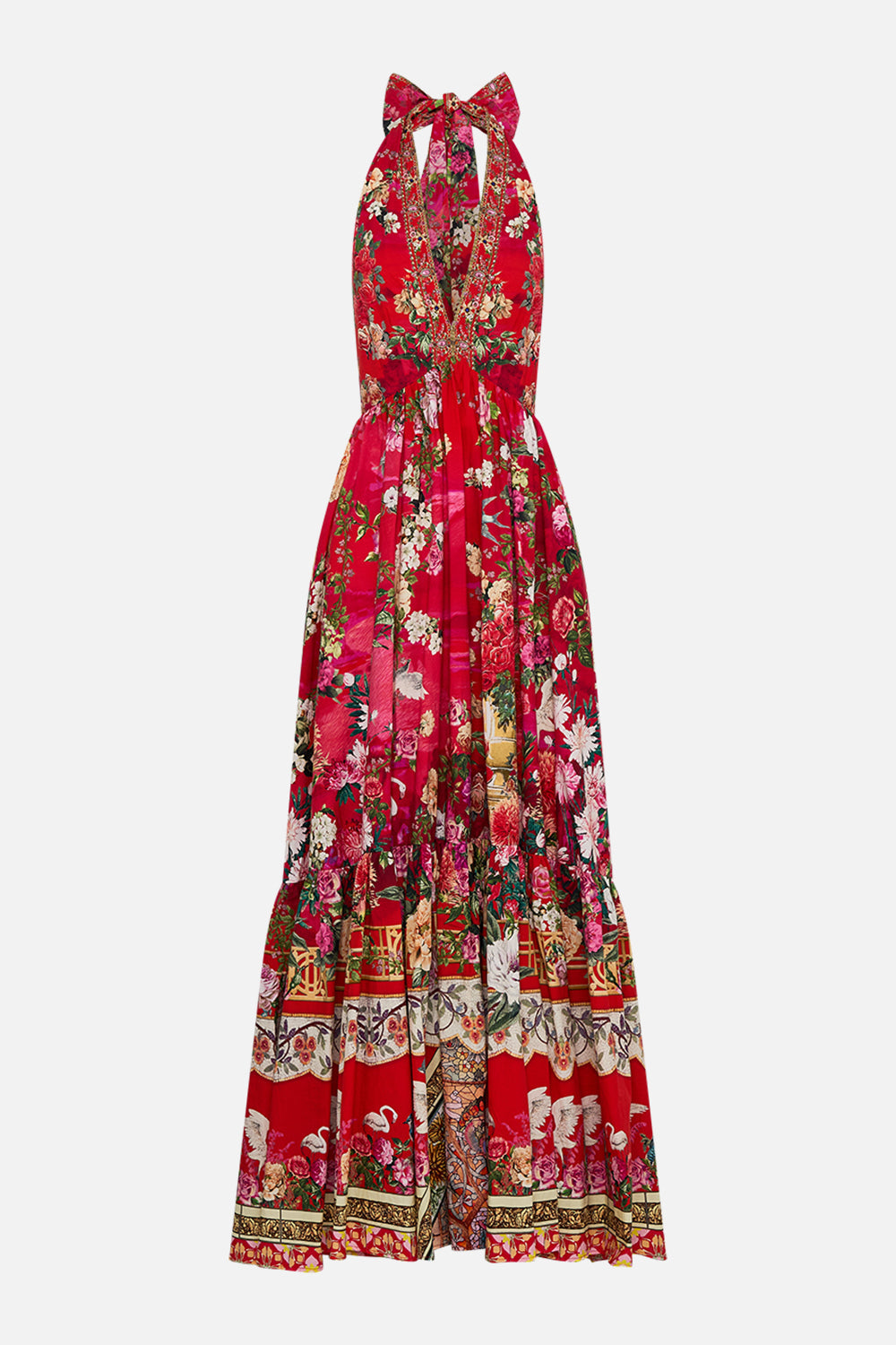 CAMILLA Ruffle hem halter dress in Sweet home Alexandria print.