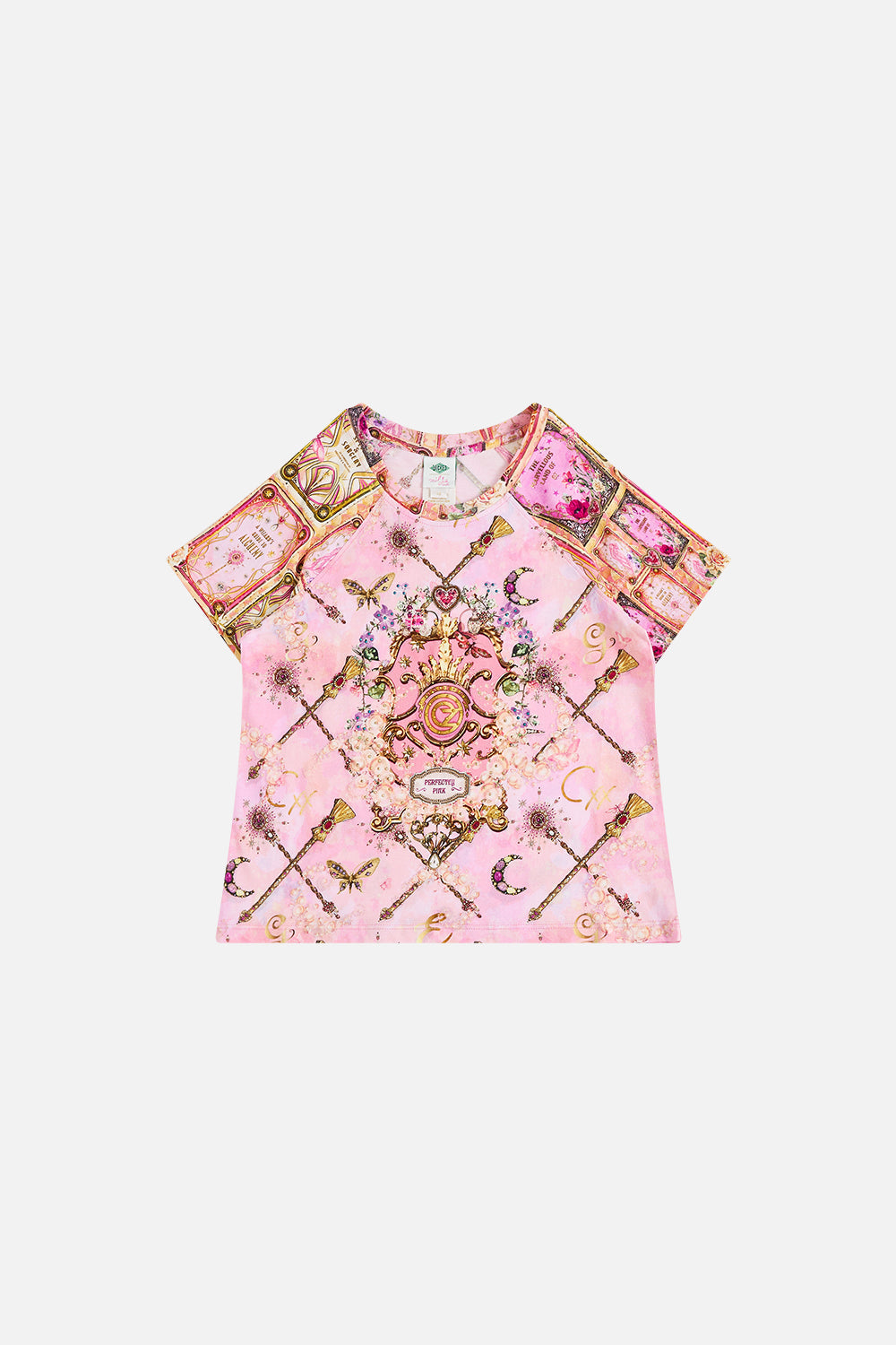 The CAMILLA TIERED SHORT DRESS WITH NECK FRILL JARDIM PARTY in our  print.
