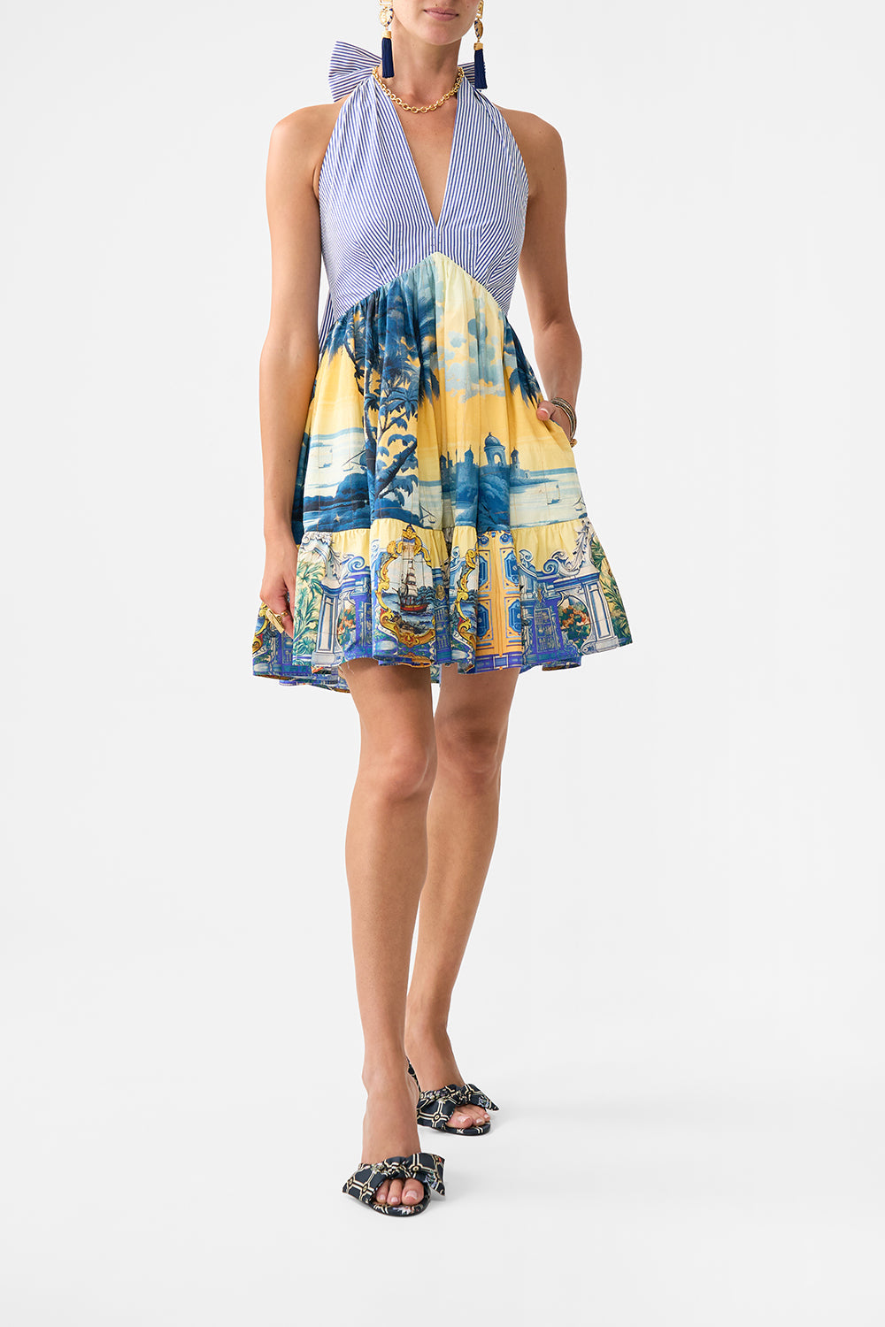 The CAMILLA PETAL SLEEVE LONG DRESS SAINTS AND SISTERS in our  print.
