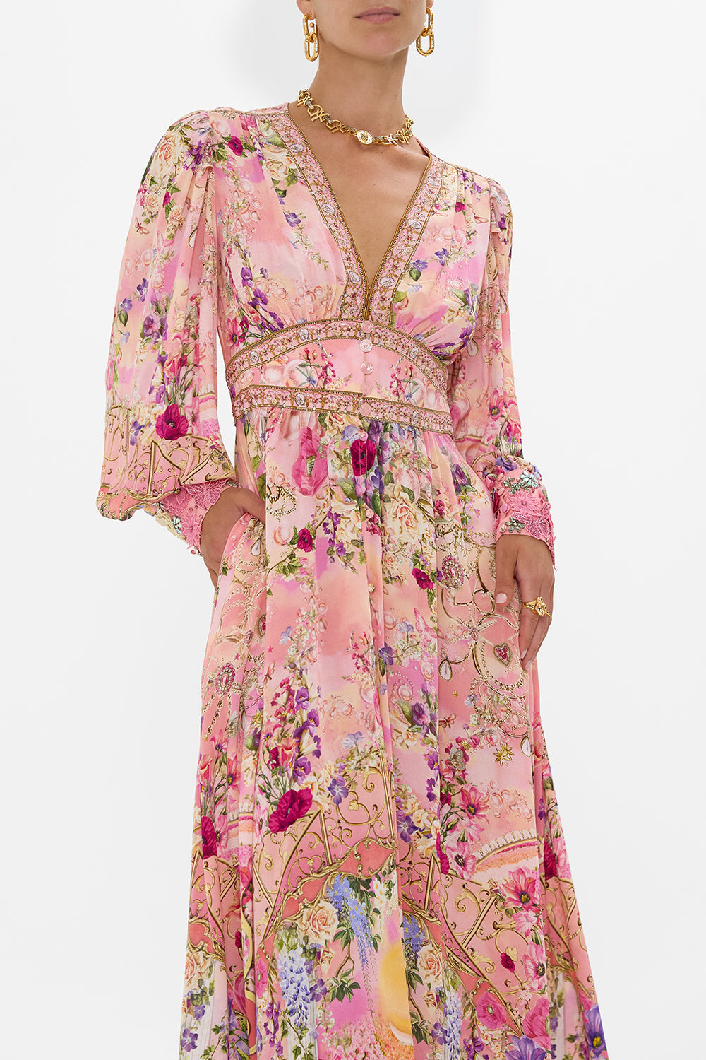 SHAPED WAISTBAND DRESS WITH GATHERED SLEEVES TOTALLY OZMOPOLITAN