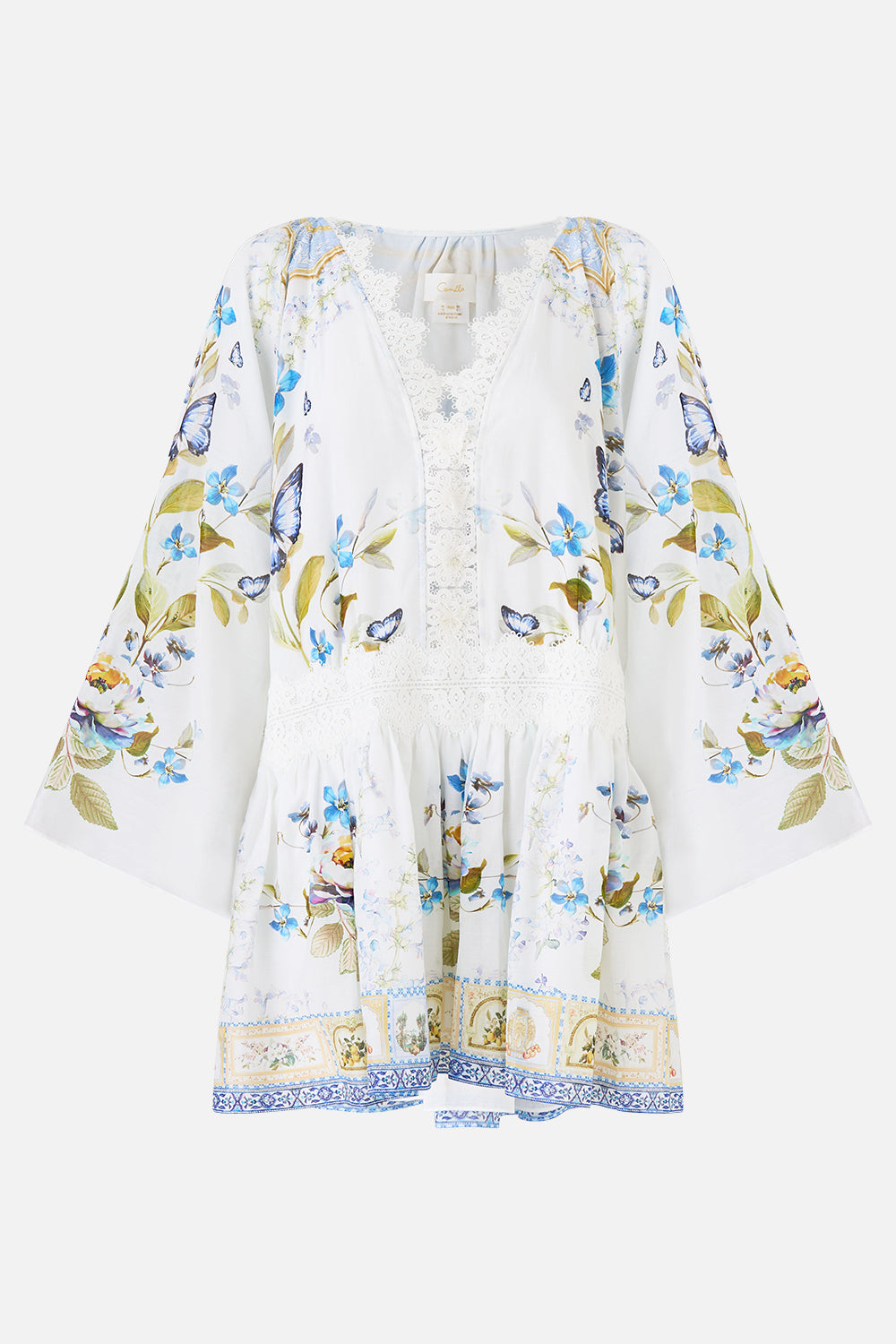 The CAMILLA SHORT SLEEVE SILK SHIRT WITH KNIT SLEEVE MY LUCKY STARS in our  print.