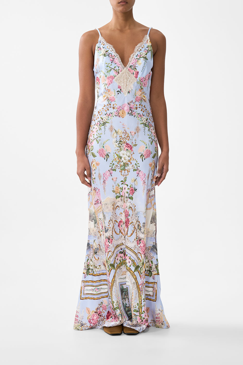 V SPLICED LACE SLIP DRESS TILED IN TIME