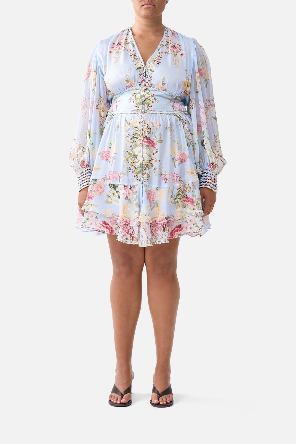 BUTTON FRONT FRILL DRESS TILED IN TIME