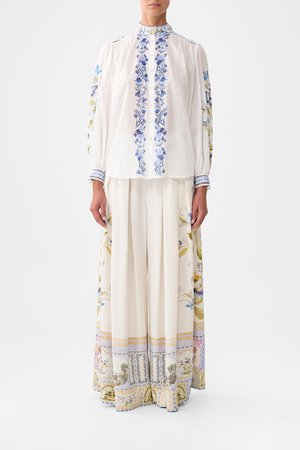 HIGH NECK BUTTON THROUGH BLOUSE BOTANICAL BALLADS