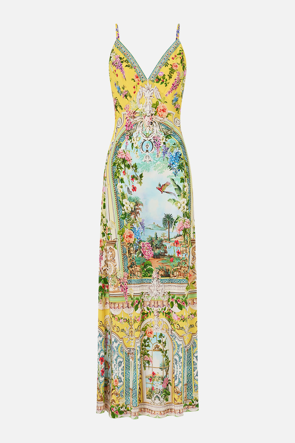 The CAMILLA TIERED SHIRT DRESS WITH SHORT SLEEVE NOTES FROM THE ROAD in our  print.