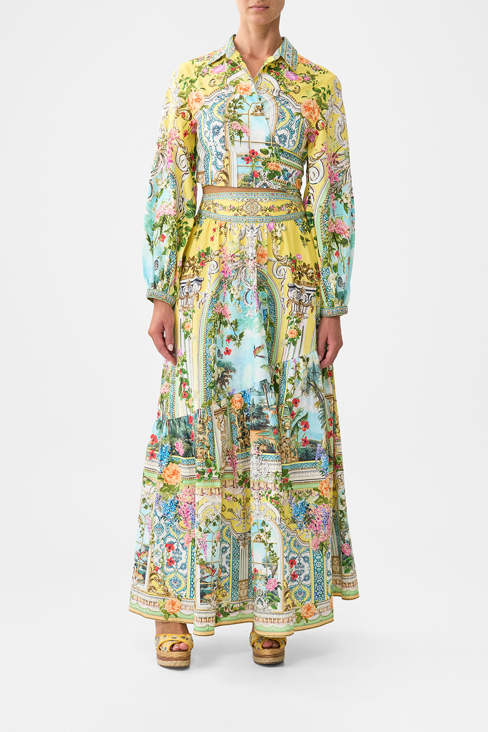 The CAMILLA SHORT SLEEVE OVERSIZED SHIRT A CERAMIC GARDEN in our  print.
