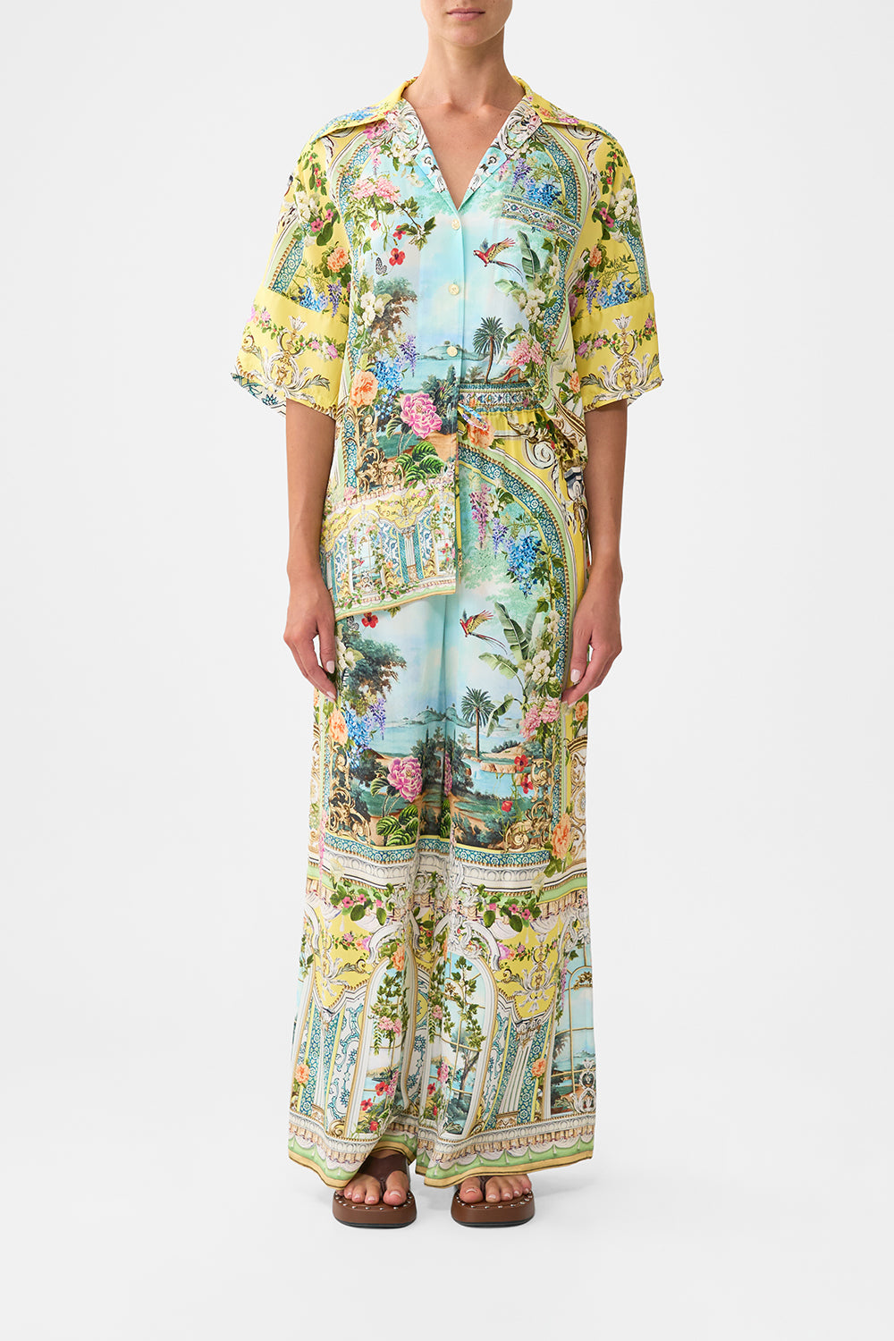 The CAMILLA KIDS PUFF SLEEVE OFF SHOULDER BIKINI SET A CERAMIC GARDEN in our A CERAMIC GARDEN print.