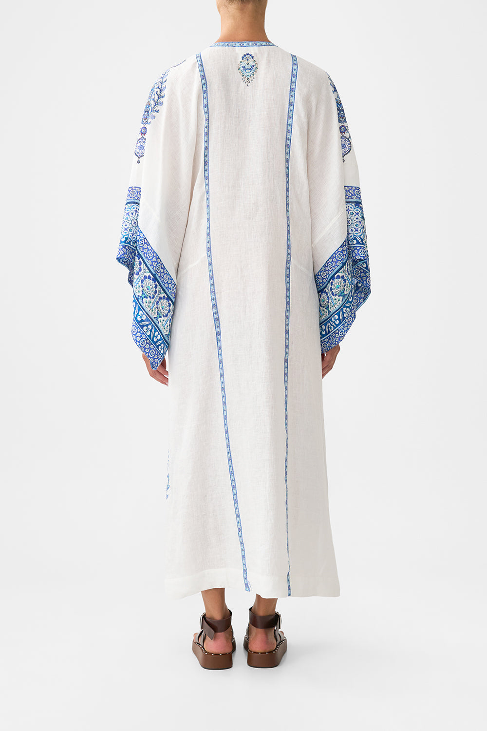 The CAMILLA LARGE CRYSTALLED SILK SQUARE SCARF THE IMPERIAL GATE in our THE IMPERIAL GATE print.