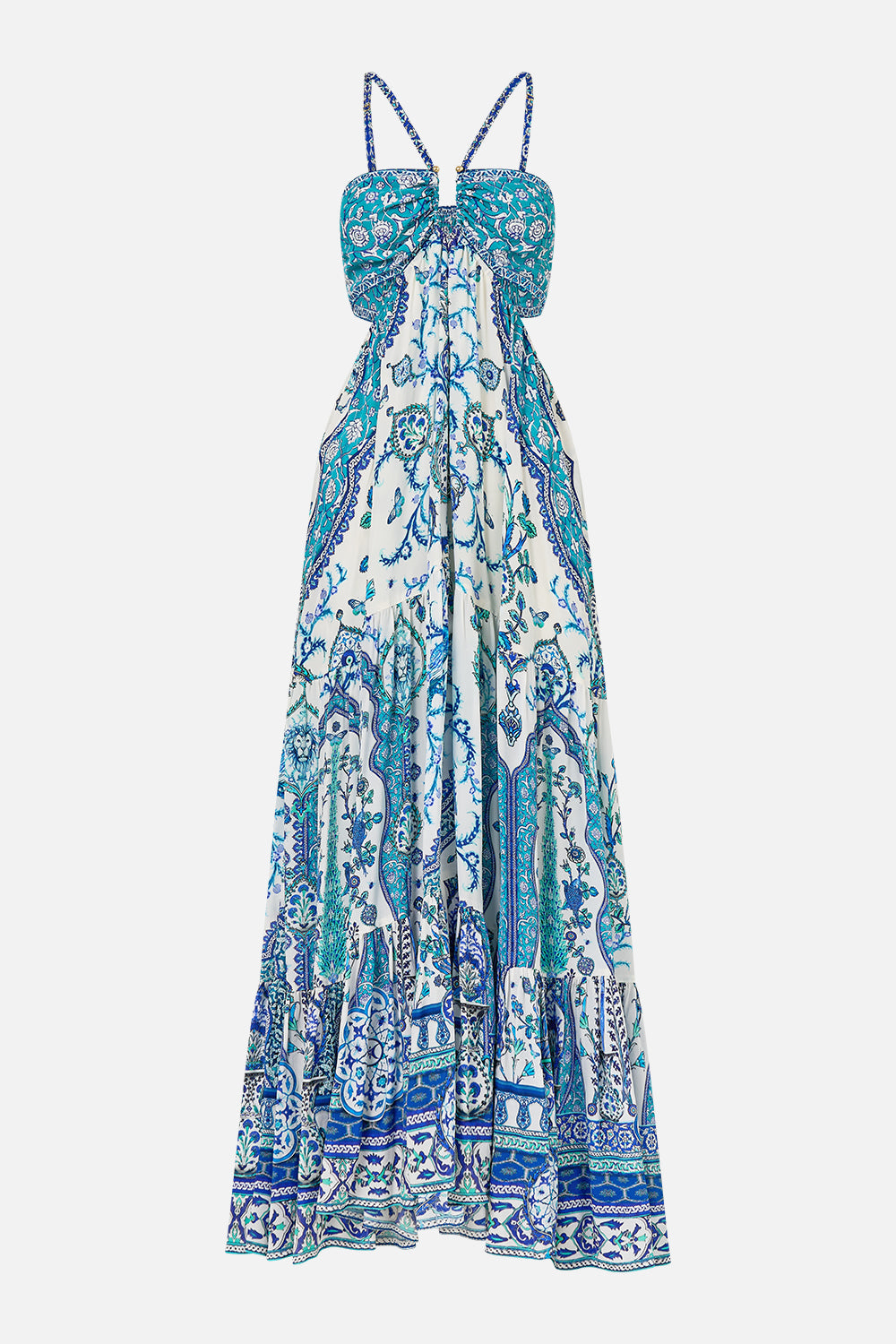 The CAMILLA LACE UP UNDERWIRE MOULDED CUP ONE PIECE ISNIK LULLABY in our ISNIK LULLABY print.