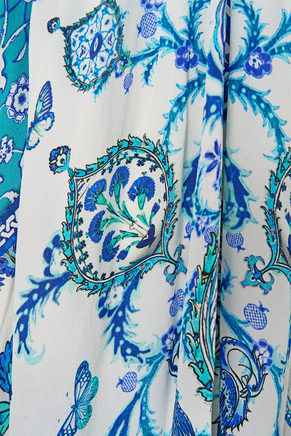 The CAMILLA gathered cut out dress from our print Isnik lullaby