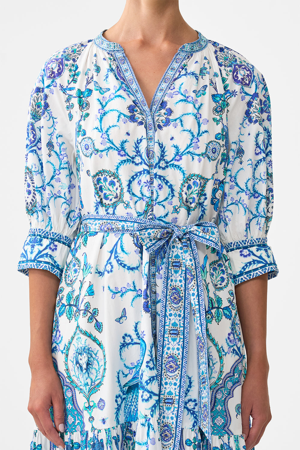 The CAMILLA MULTI WEAR LONG SARONG FOOTSTEPS IN FOLKLORE in our  print.