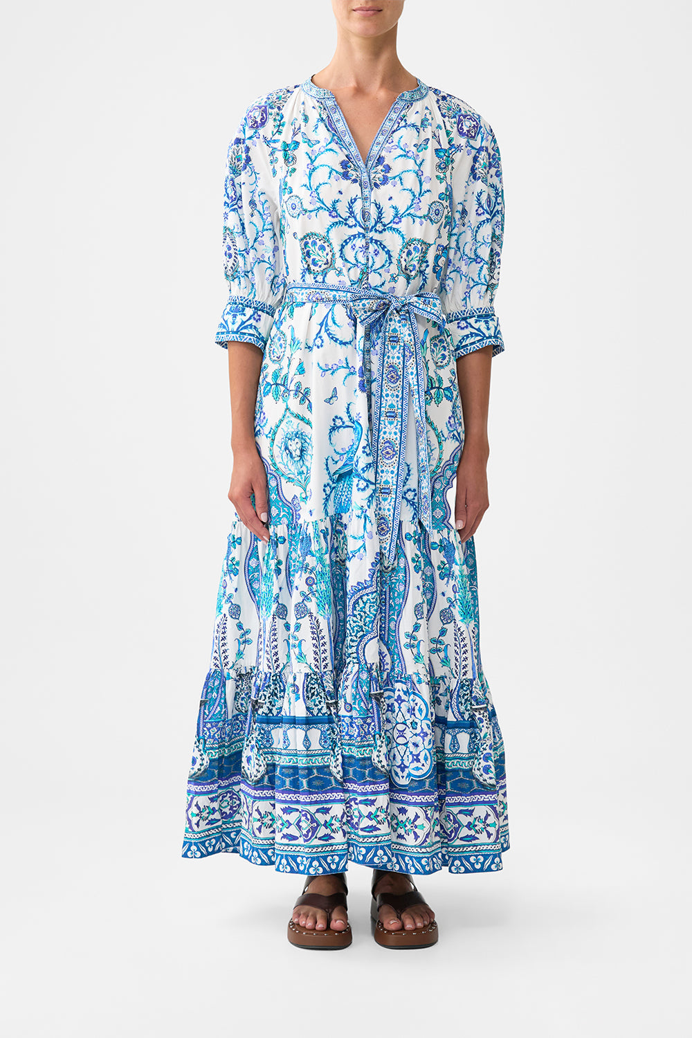 The CAMILLA MULTI WEAR LONG SARONG FOOTSTEPS IN FOLKLORE in our  print.