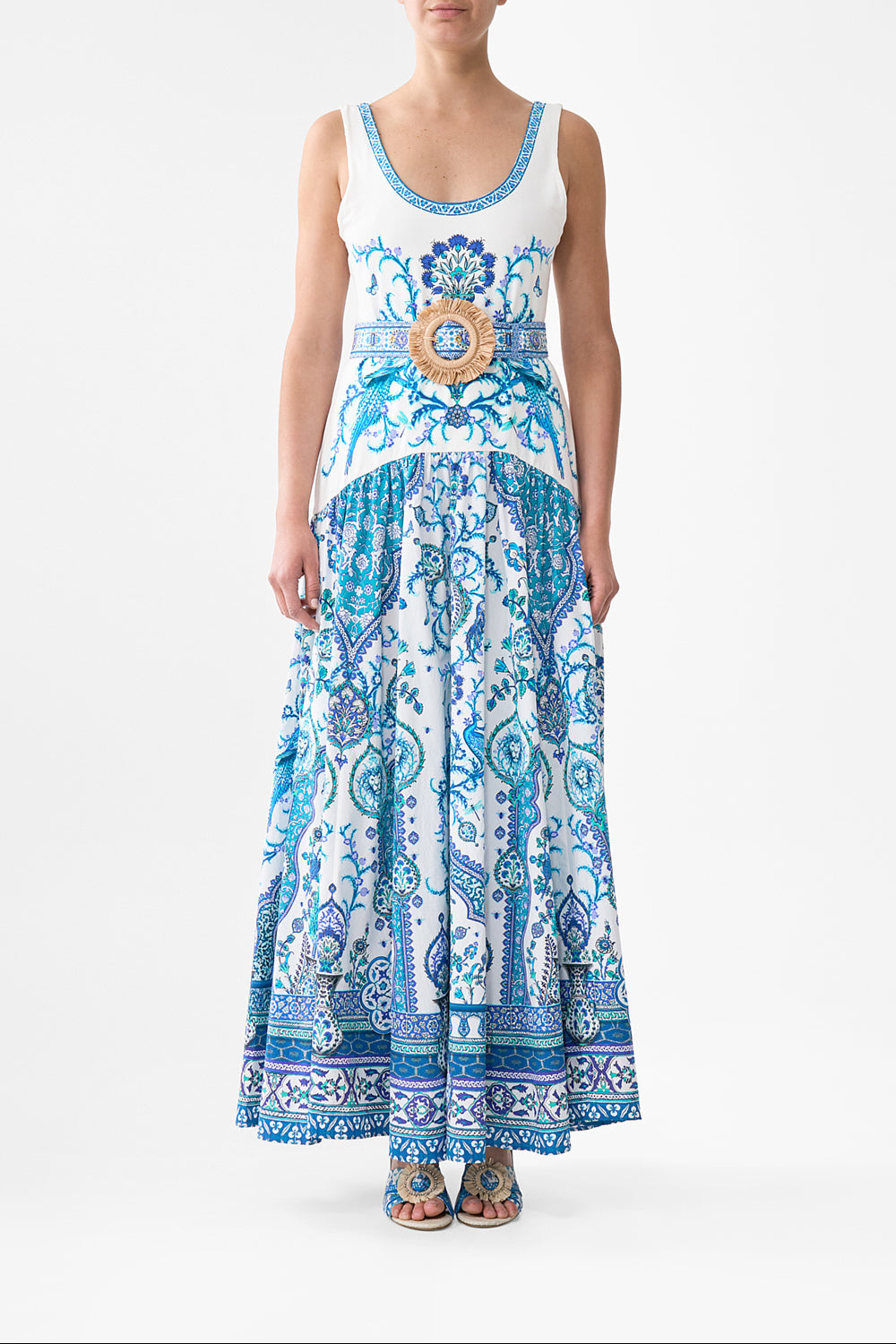 The CAMILLA JERSEY TANK DRESS NOTES FROM THE ROAD in our  print.