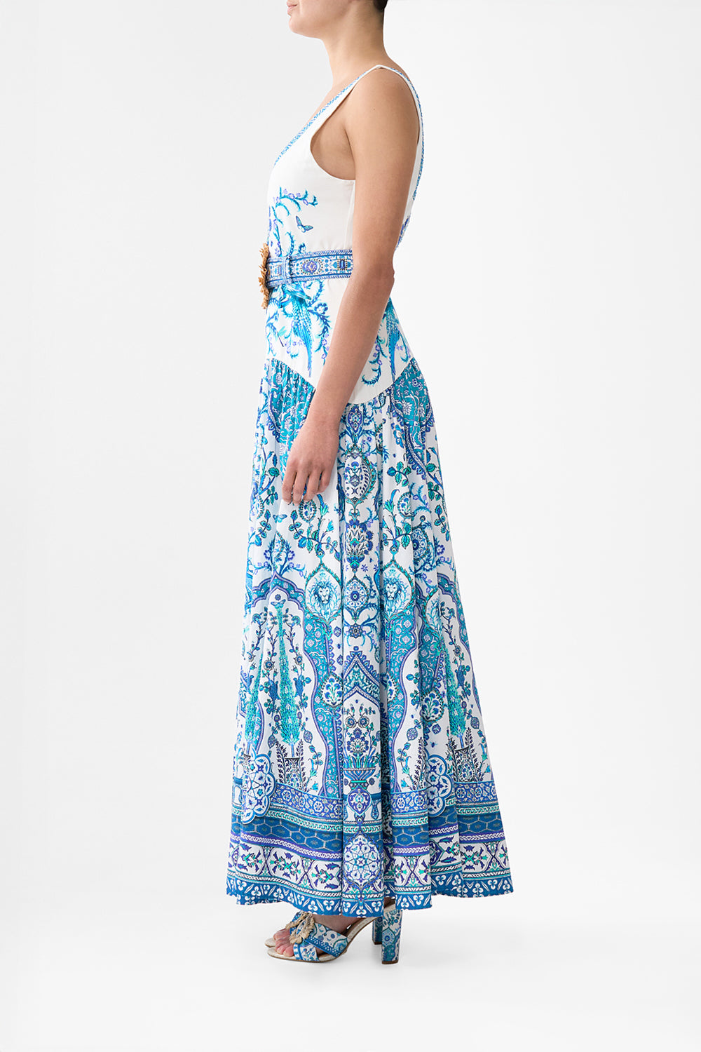 The CAMILLA JERSEY TANK DRESS NOTES FROM THE ROAD in our  print.