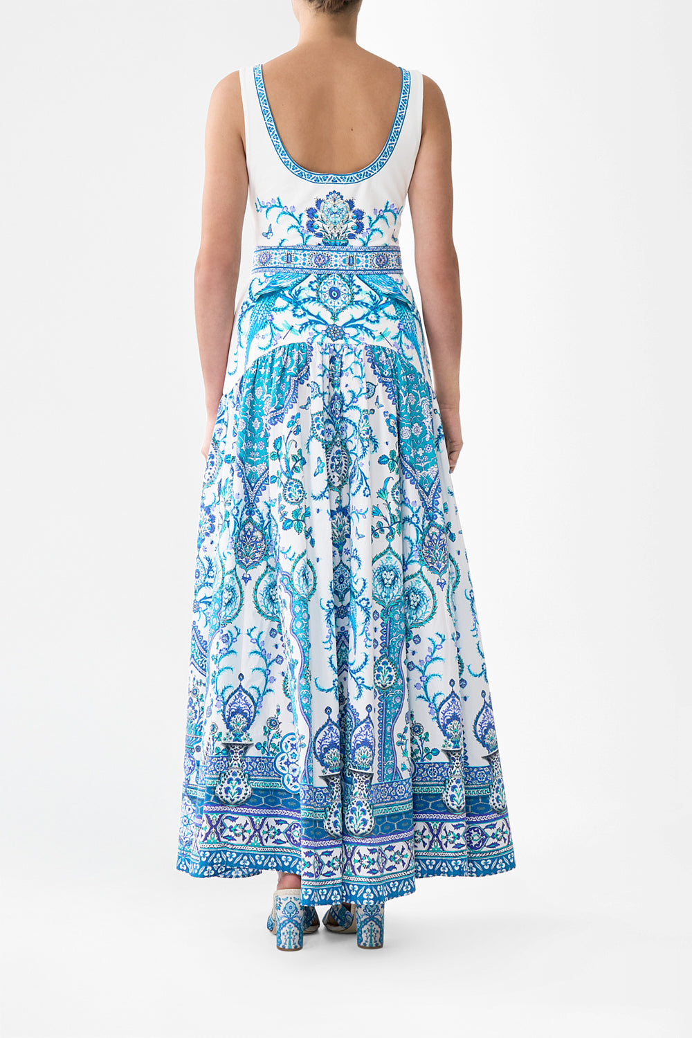 The CAMILLA JERSEY TANK DRESS NOTES FROM THE ROAD in our  print.