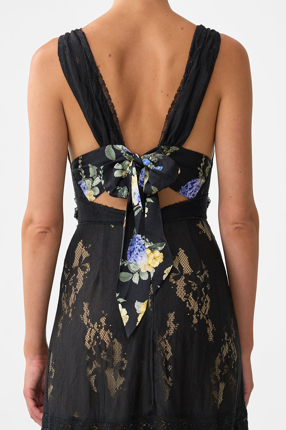The CAMILLA STRAIGHT NECK DOUBLE STRAP BUTTON ONE PIECE EMBROIDERED EVER AFTER in our  print.