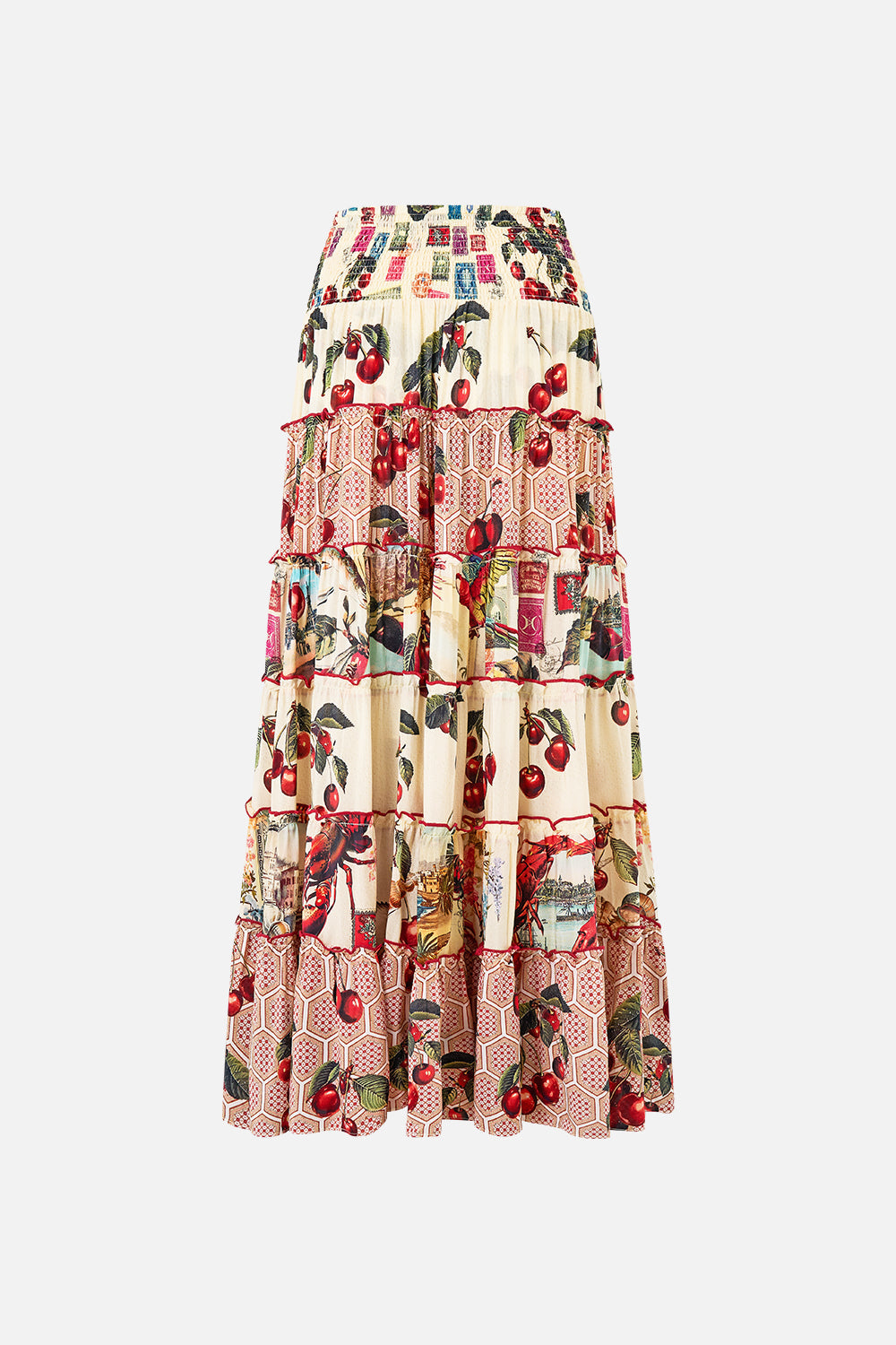 The CAMILLA TIE NECK HALTER JUMPSUIT A CERAMIC GARDEN in our  print.
