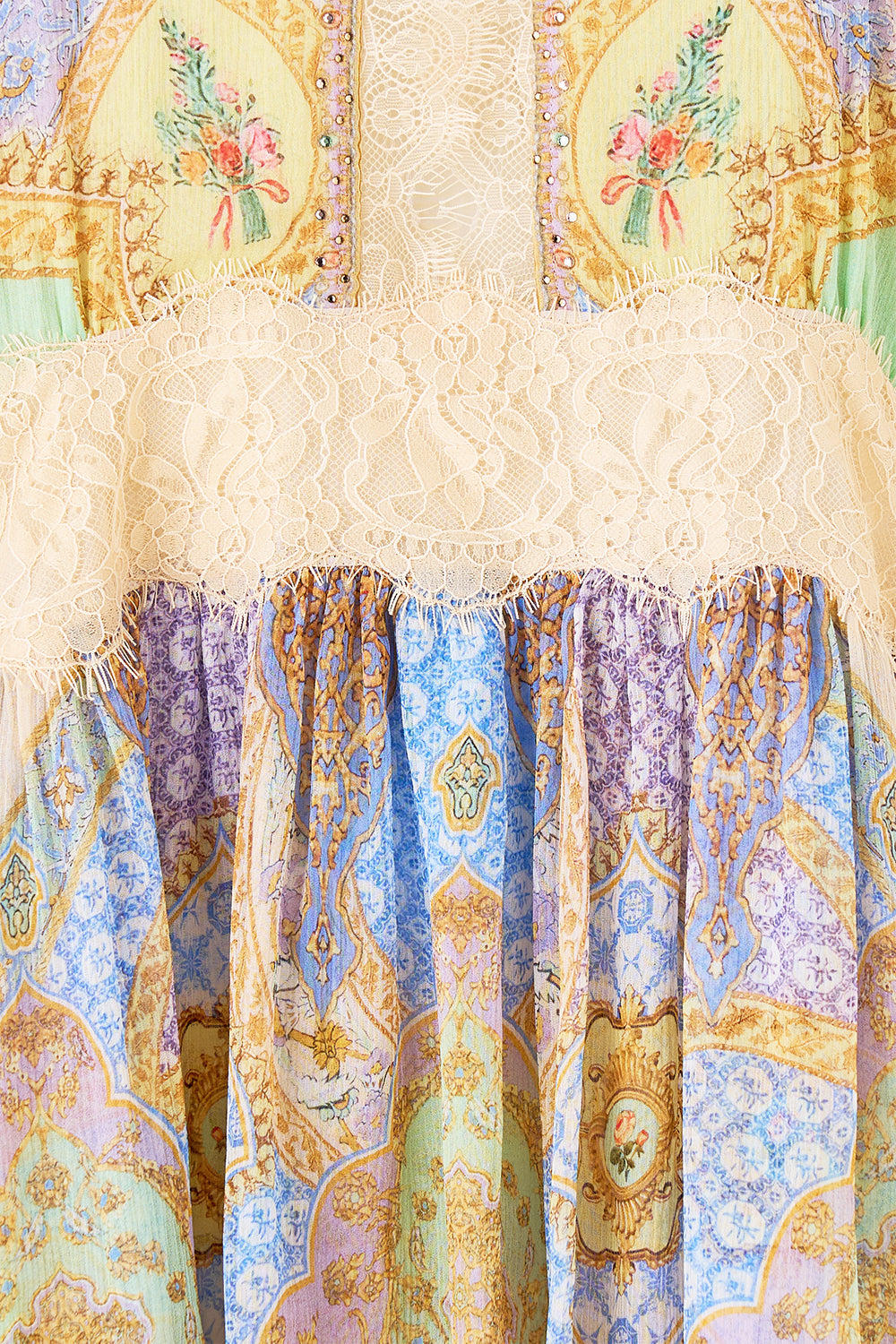The CAMILLA HARDWARE DETAIL PLUNGE KNIT DRESS THE CONCUBINES CORRIDOR in our THE CONCUBINE’S CORRIDOR print.