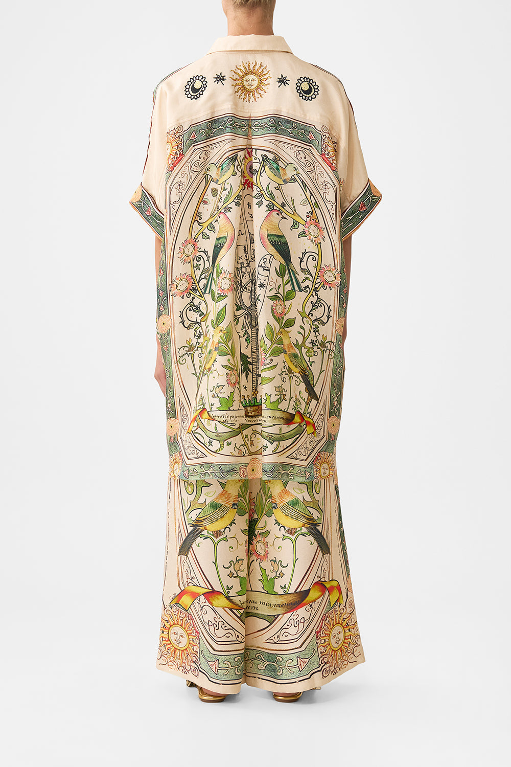 The CAMILLA BUTTON EMBELLISHED PONTE PANT OTTOMAN ELEGANCE in our  print.