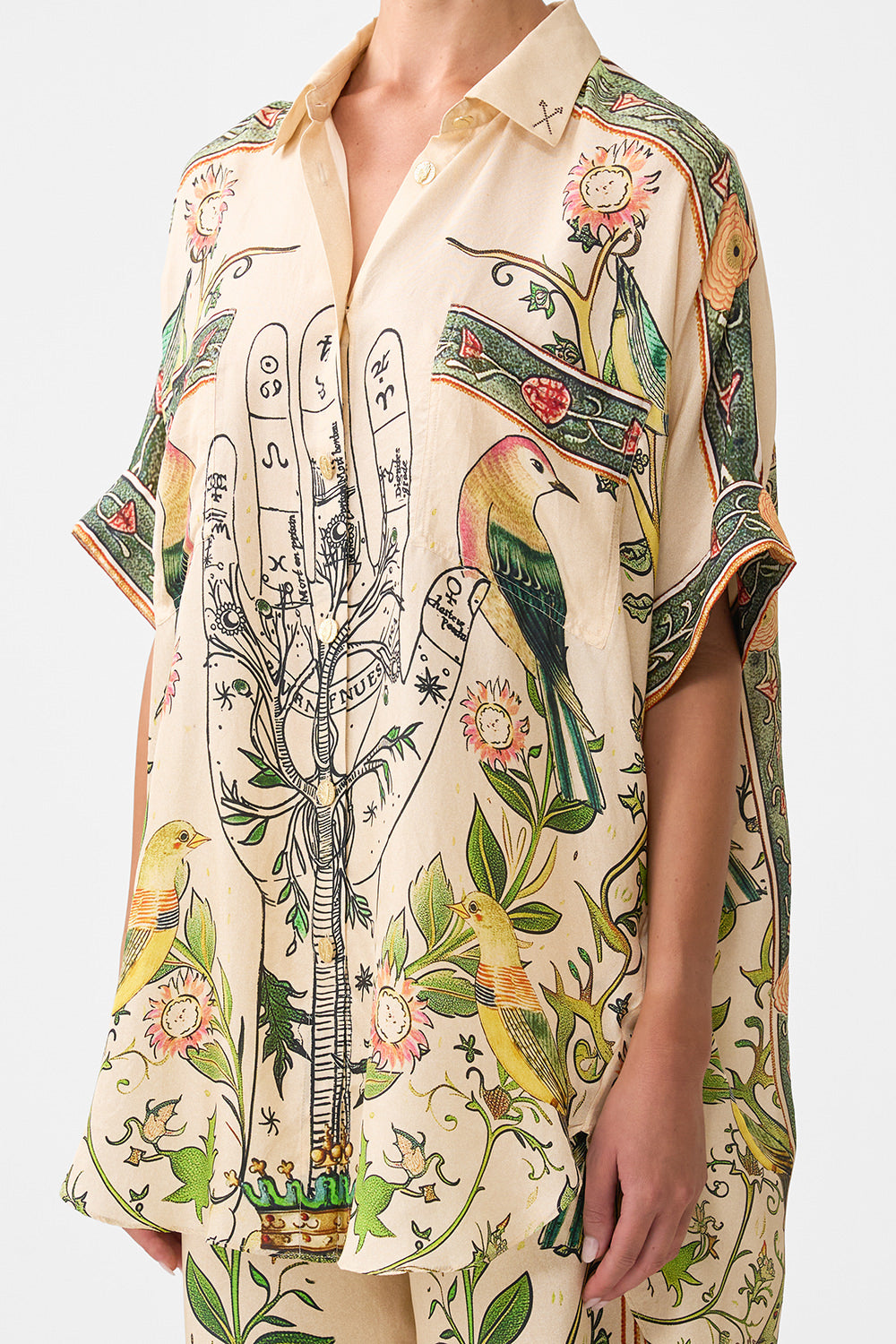 The CAMILLA LONG SLEEVE OVERSIZED SHIRT MAGIC CARPET RIDE in our MAGIC CARPET RIDE print.