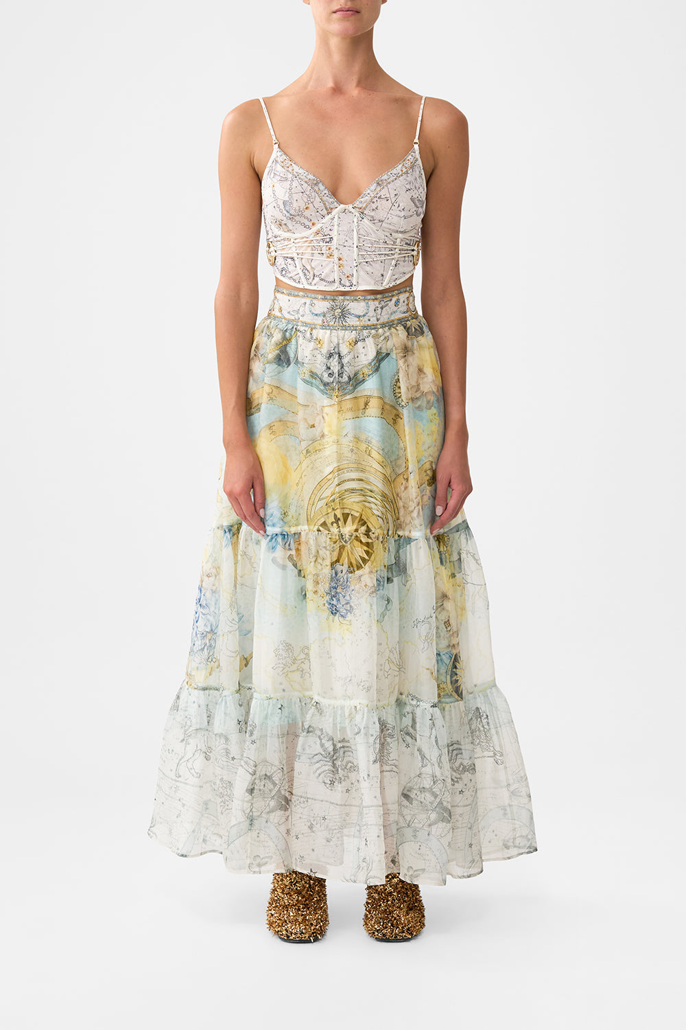 The CAMILLA LONG SPLIT FRONT TWIST DRESS OTTOMAN ELEGANCE in our  print.