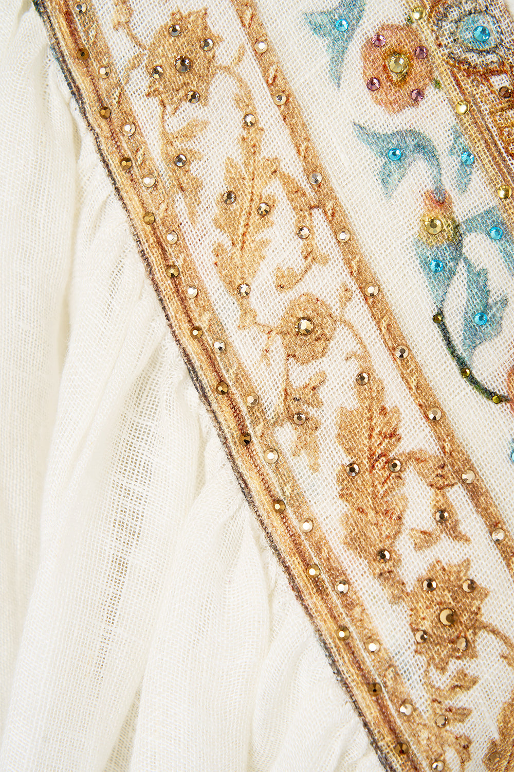 CROPPED BLOUSON SLEEVE TIE FRONT TOP OTTOMAN DYNASTY