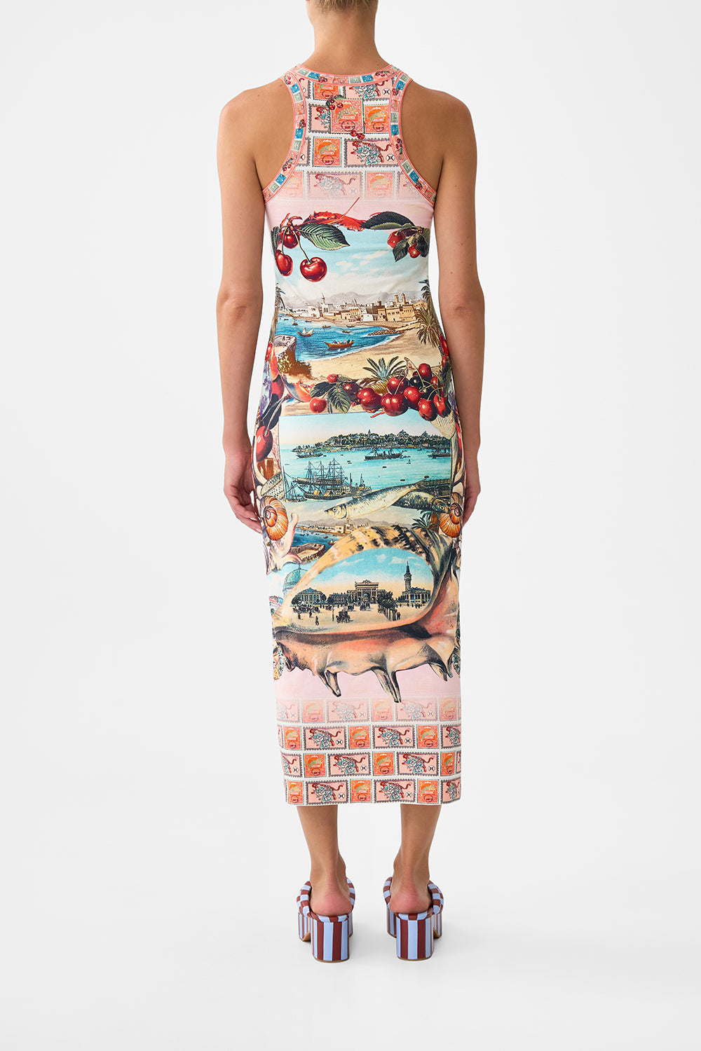 The CAMILLA PUFF SLEEVE MIDI SHIRT DRESS A CERAMIC GARDEN in our  print.