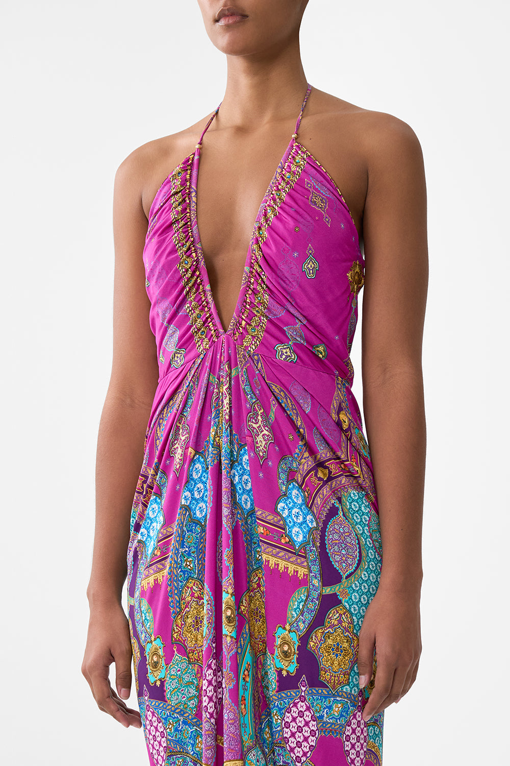 V NECK GATHERED JERSEY DRESS CONCUBINES, SULTANS & COURTIERS