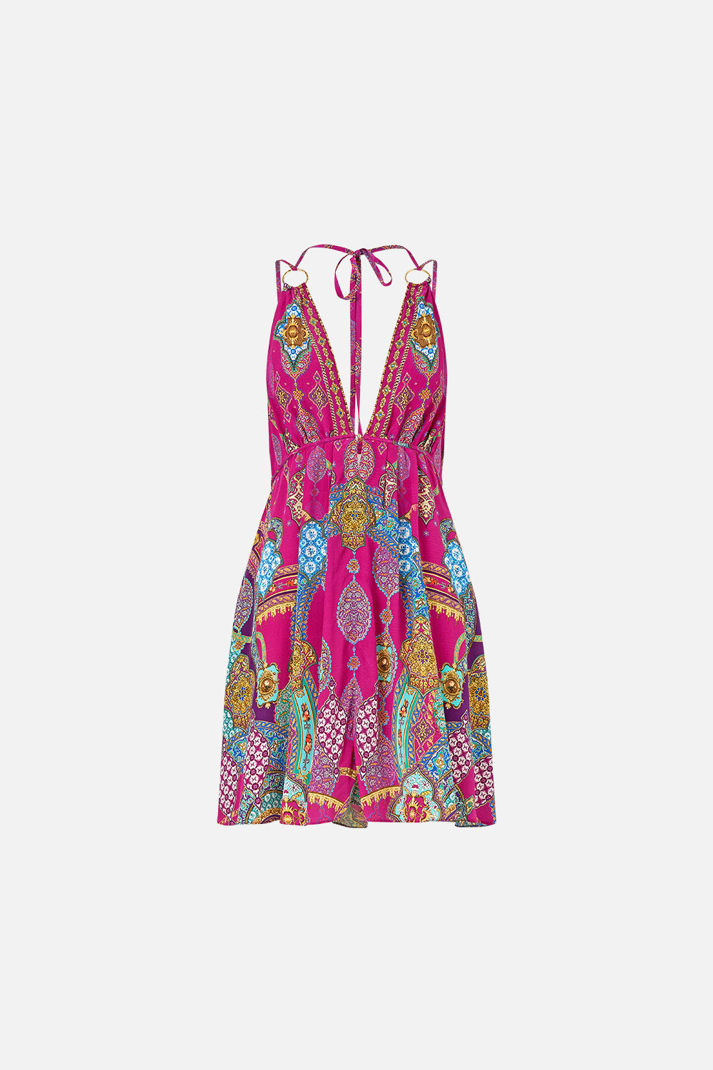 The CAMILLA LONG DRESS WITH TIE FRONT OTTOMAN DYNASTY in our  print.