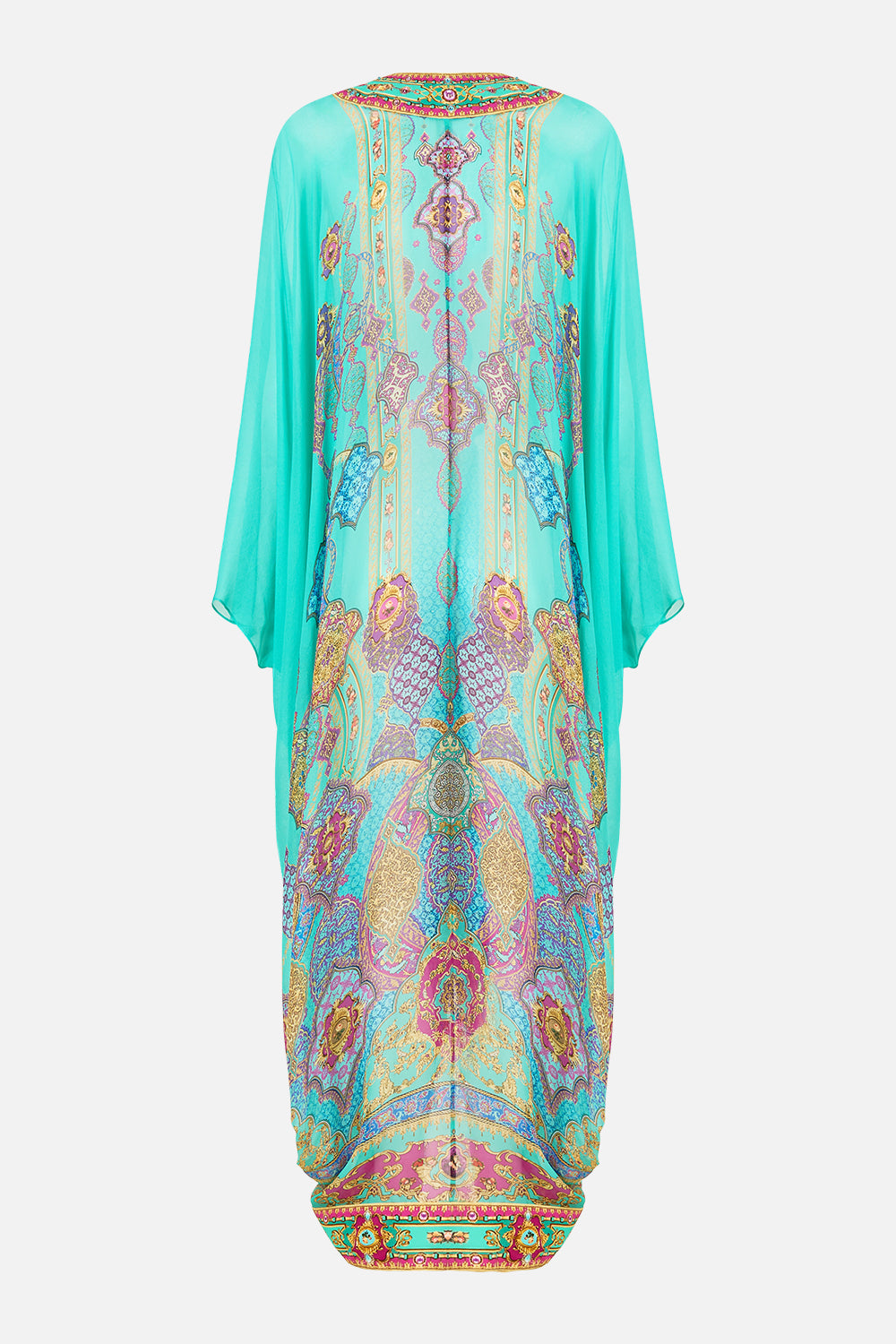 The CAMILLA MANDARIN COLLAR COLD SHOULDER BLOUSE FELINE FOLKLORE in our FELINE FOLKLORE print.