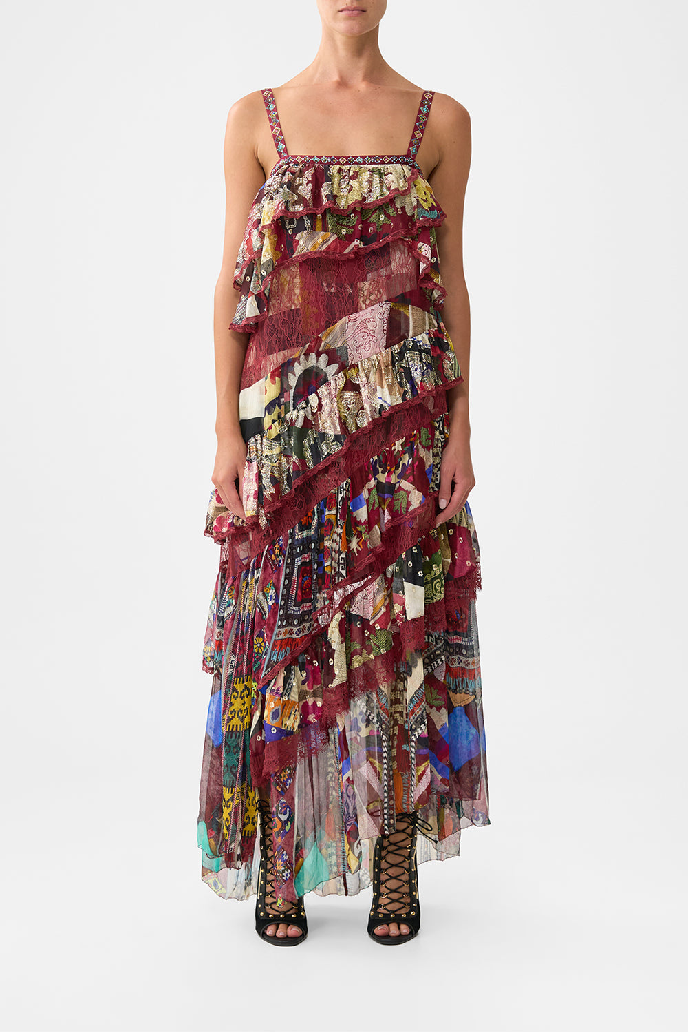 The CAMILLA HARDWARE DETAIL SLIP DRESS HIGH CLASS HOOKAH in our  print.