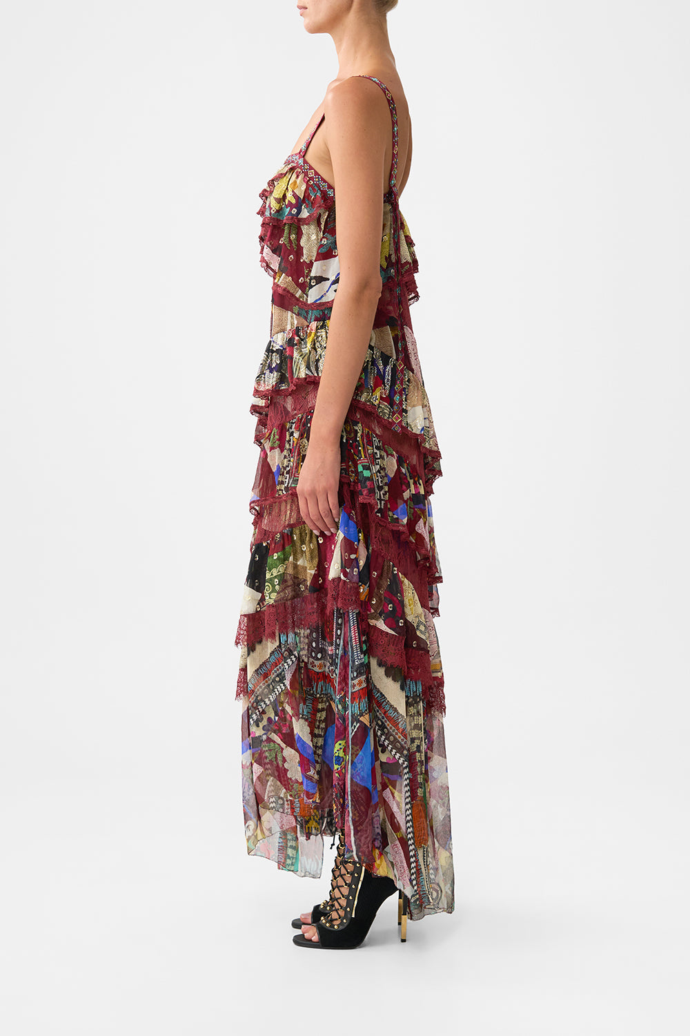 The CAMILLA HARDWARE DETAIL SLIP DRESS HIGH CLASS HOOKAH in our  print.