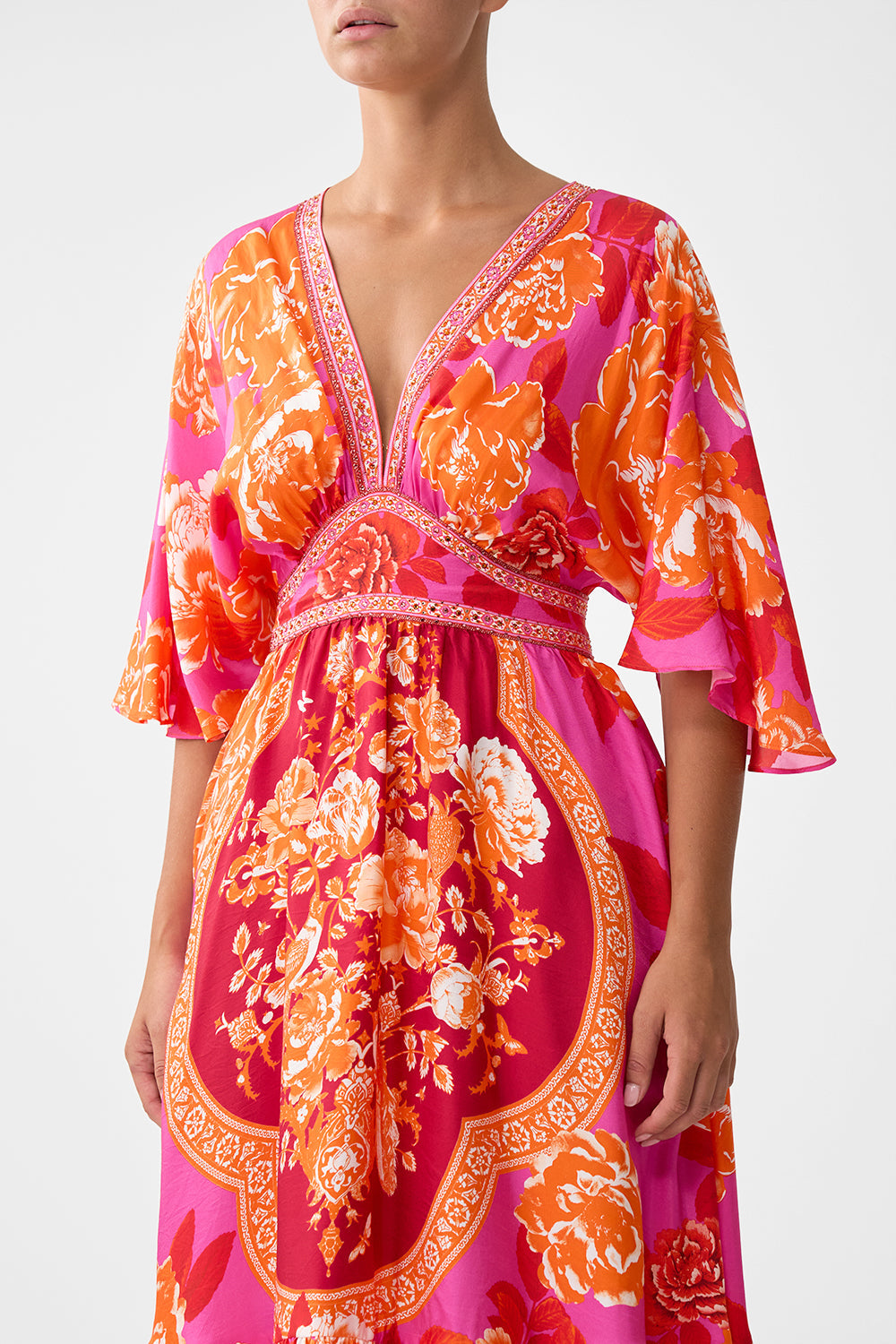 WAISTED DRESS WITH HEM RUFFLE TILES OF TÜRKIYE