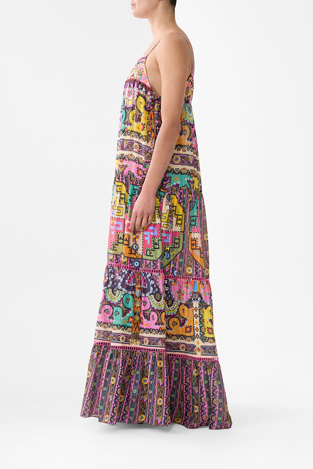 LONG TIERED DRESS WITH BOW TIES PATCHWORK PANORAMA